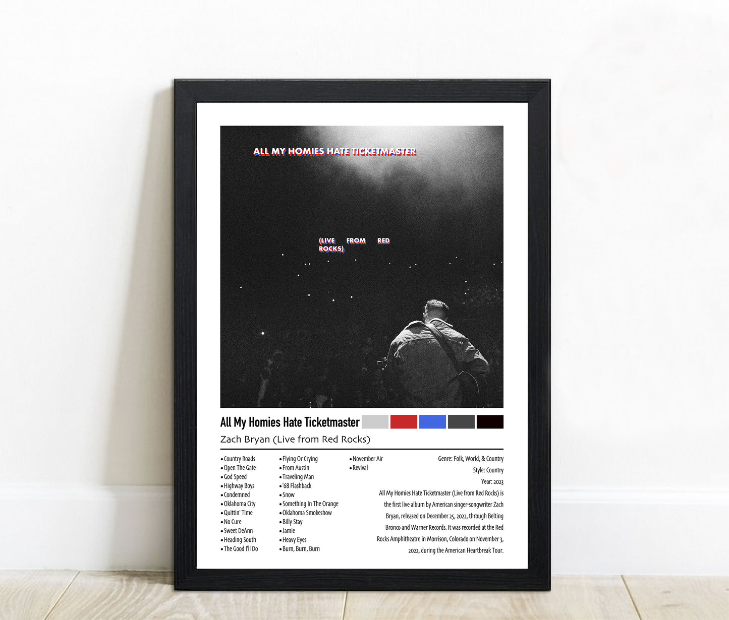 Zach Bryan (Live From Red Rocks) | All My Homies Hate Ticketmaster | Custom Album Cover Poster Print