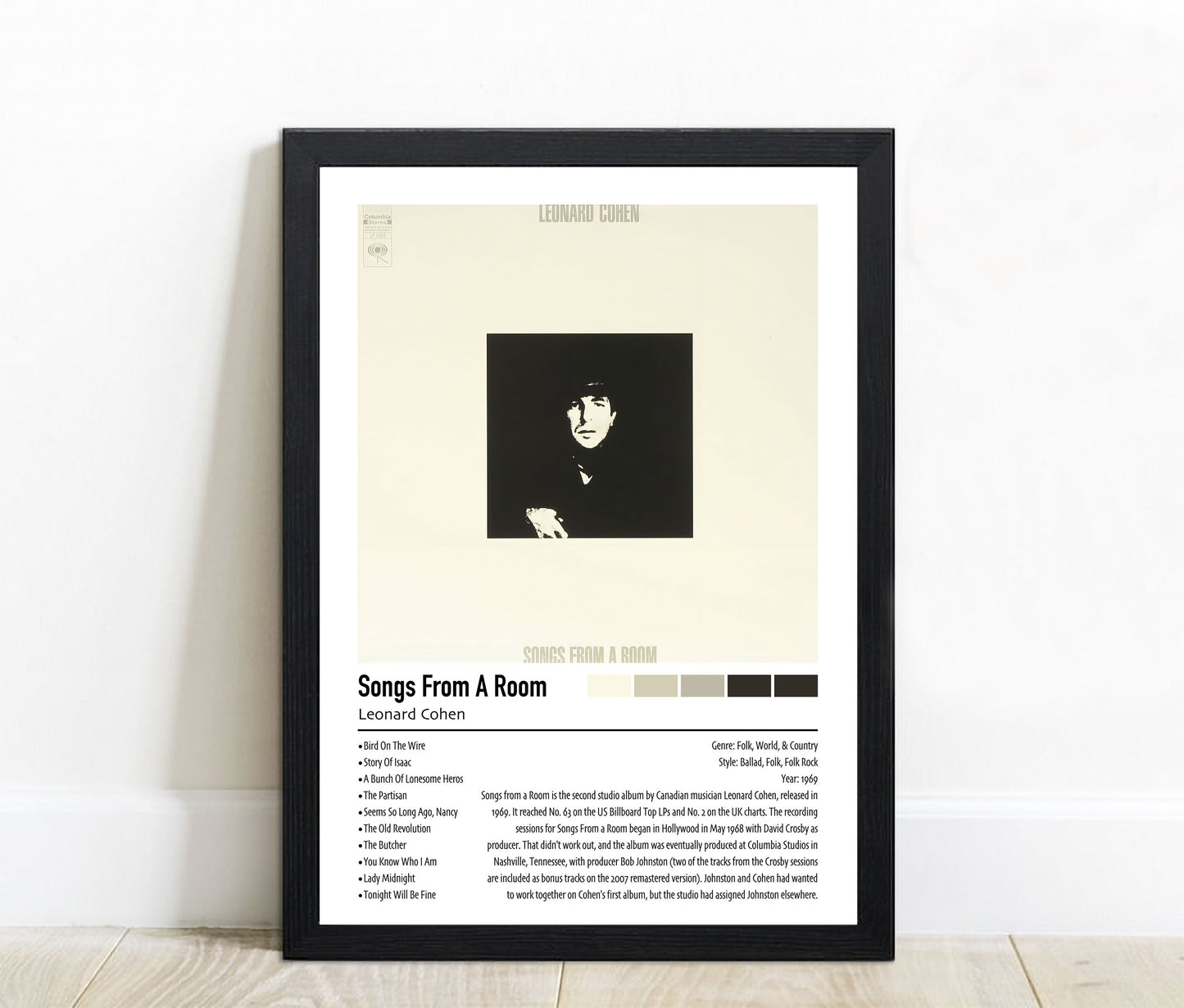 Leonard Cohen | Songs From A Room | Custom Album Cover Poster Print