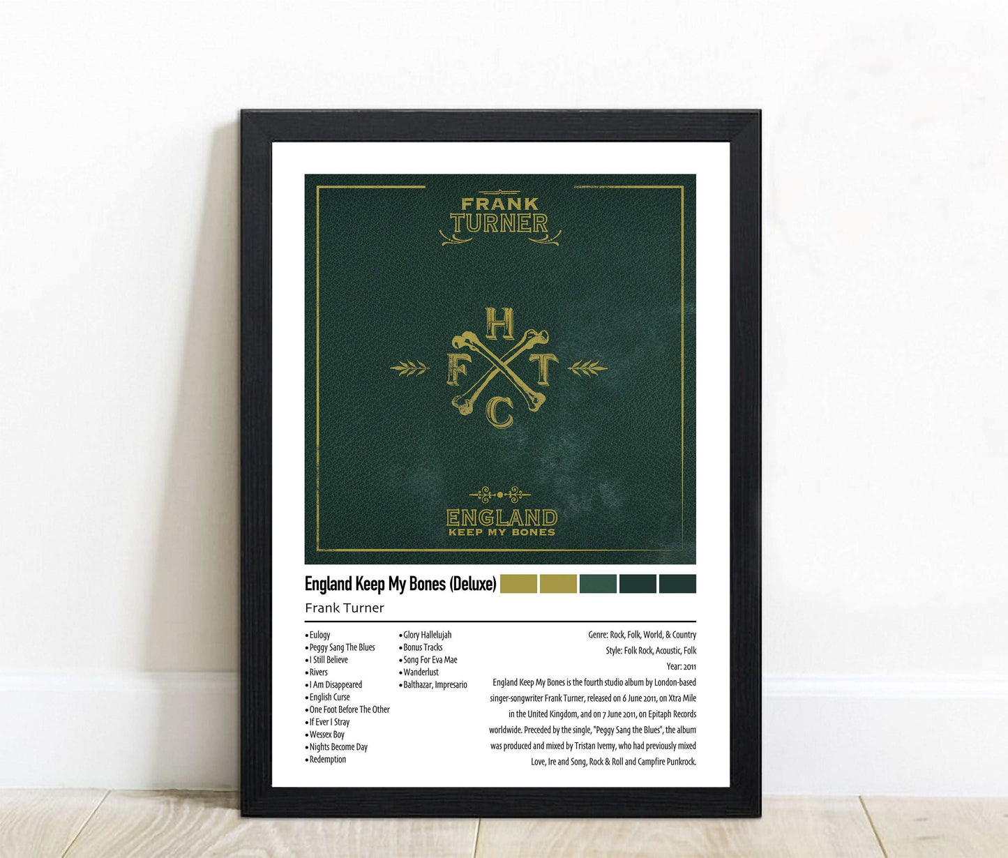 Frank Turner | England Keep My Bones (Deluxe) | Custom Album Cover Poster Print