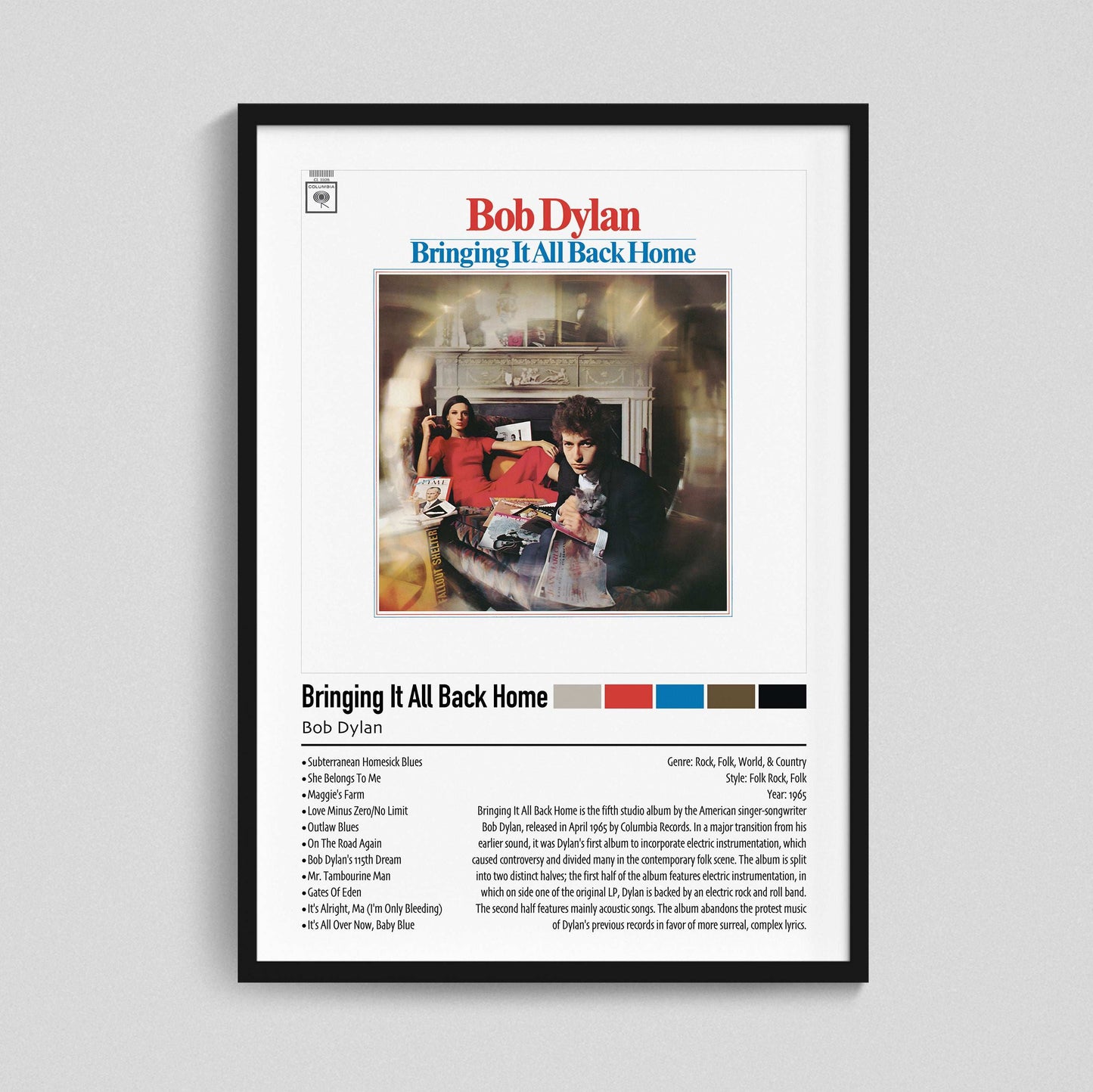 Bob Dylan | Bringing It All Back Home | Custom Album Cover Poster Print