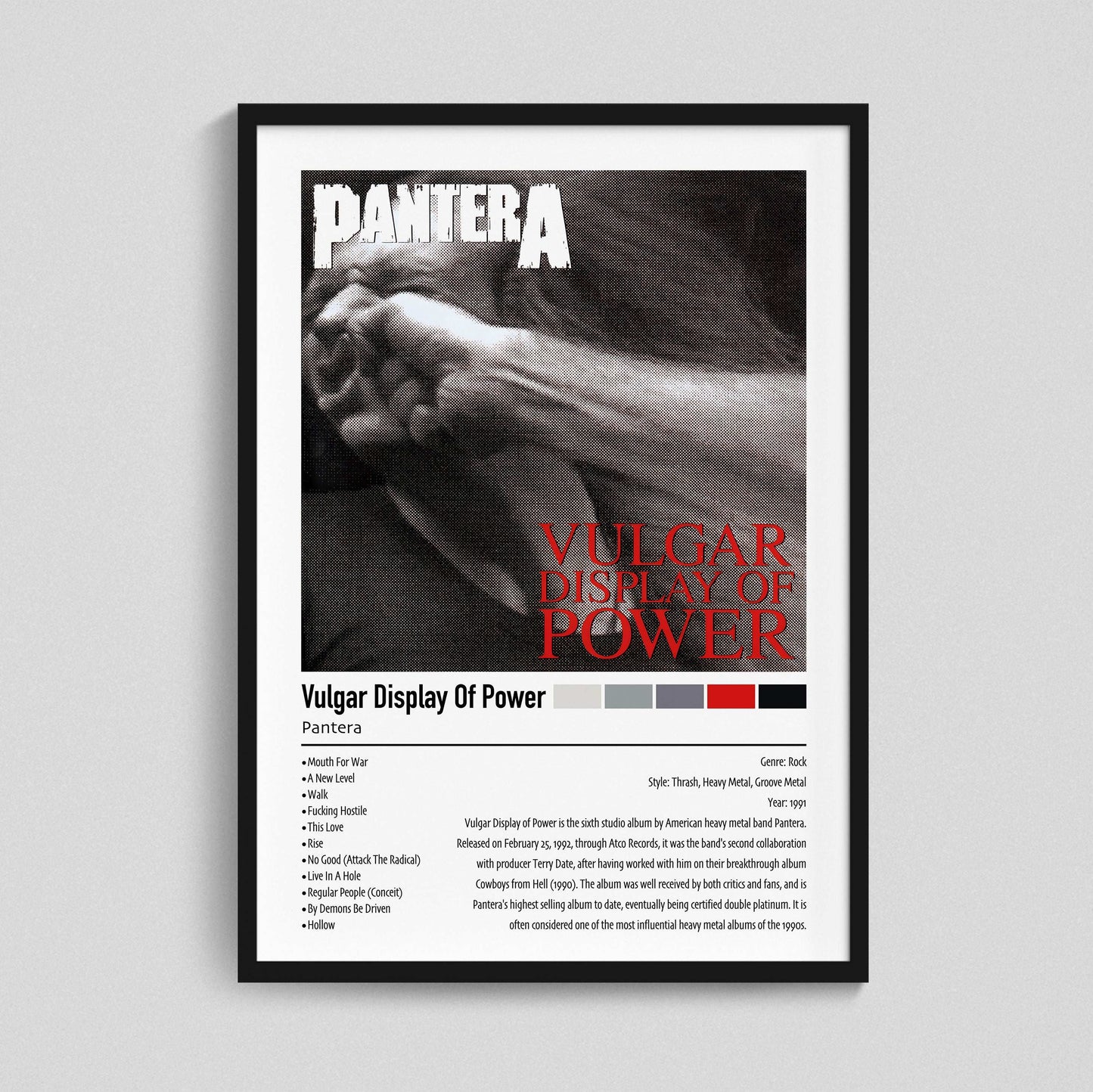 Pantera | Vulgar Display Of Power | Custom Album Cover Poster Print
