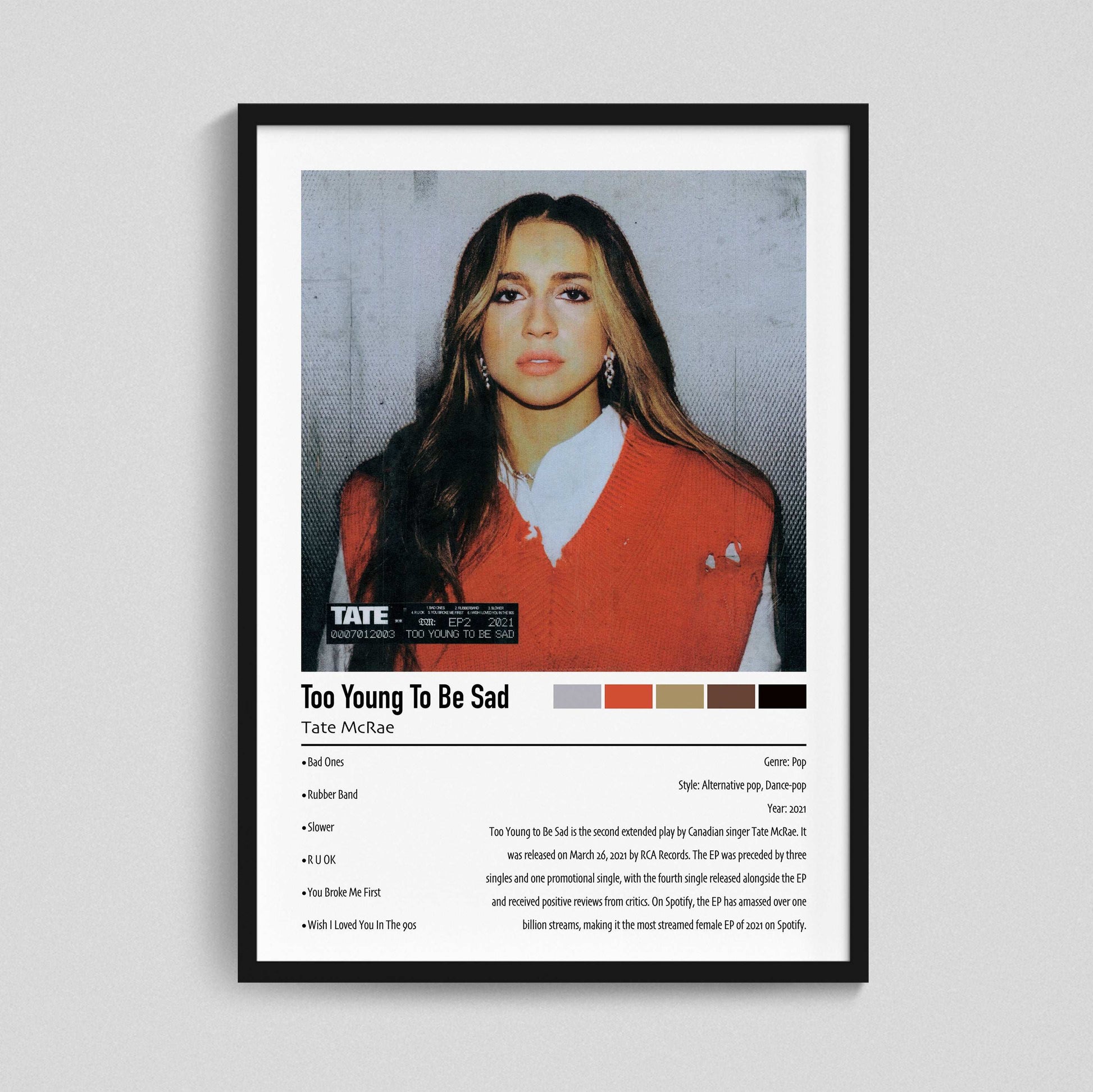 Tate McRae | Too Young To Be Sad | Custom Album Cover Poster Print
