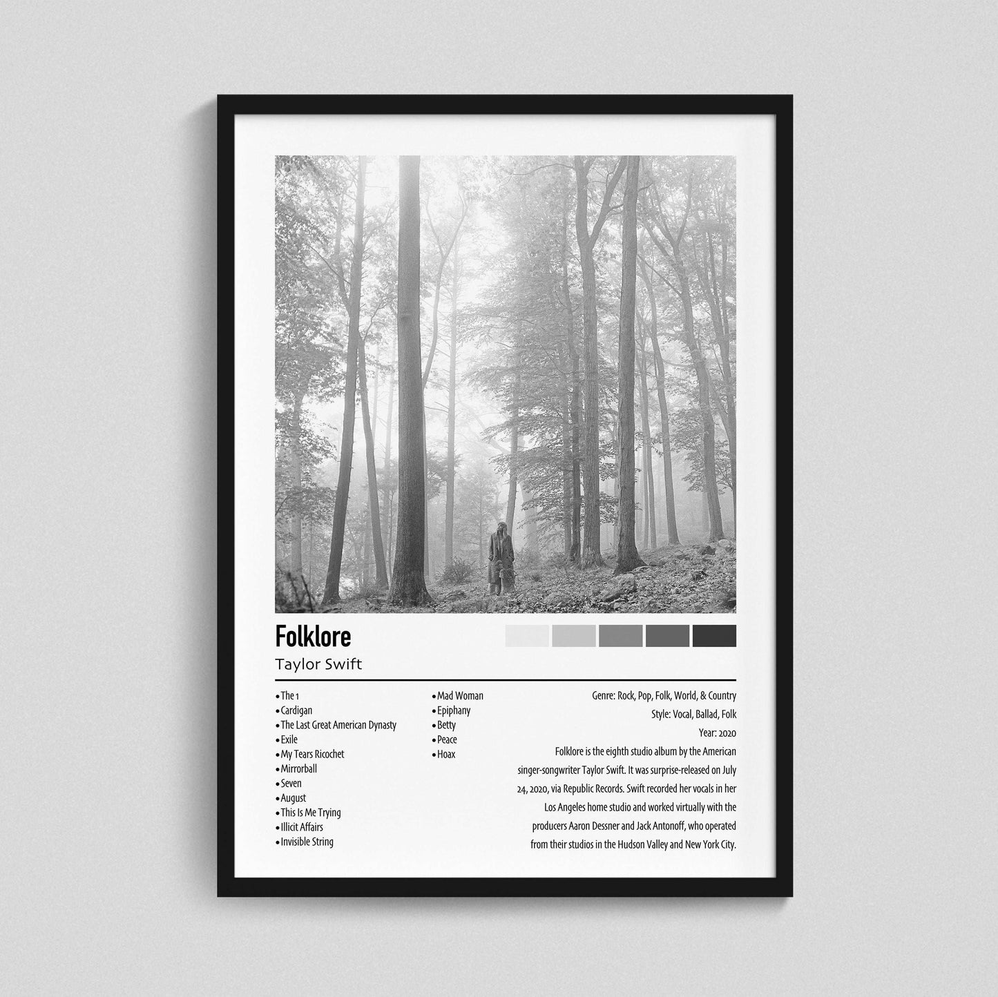 Taylor Swift | Folklore | Custom Album Cover Poster Print