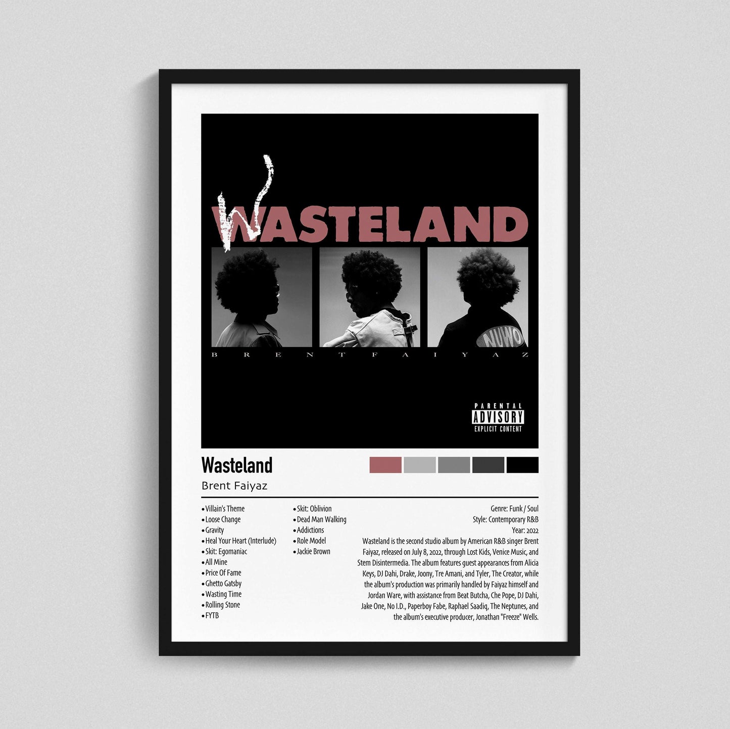 Brent Faiyaz | Wasteland | Custom Album Cover Poster Print