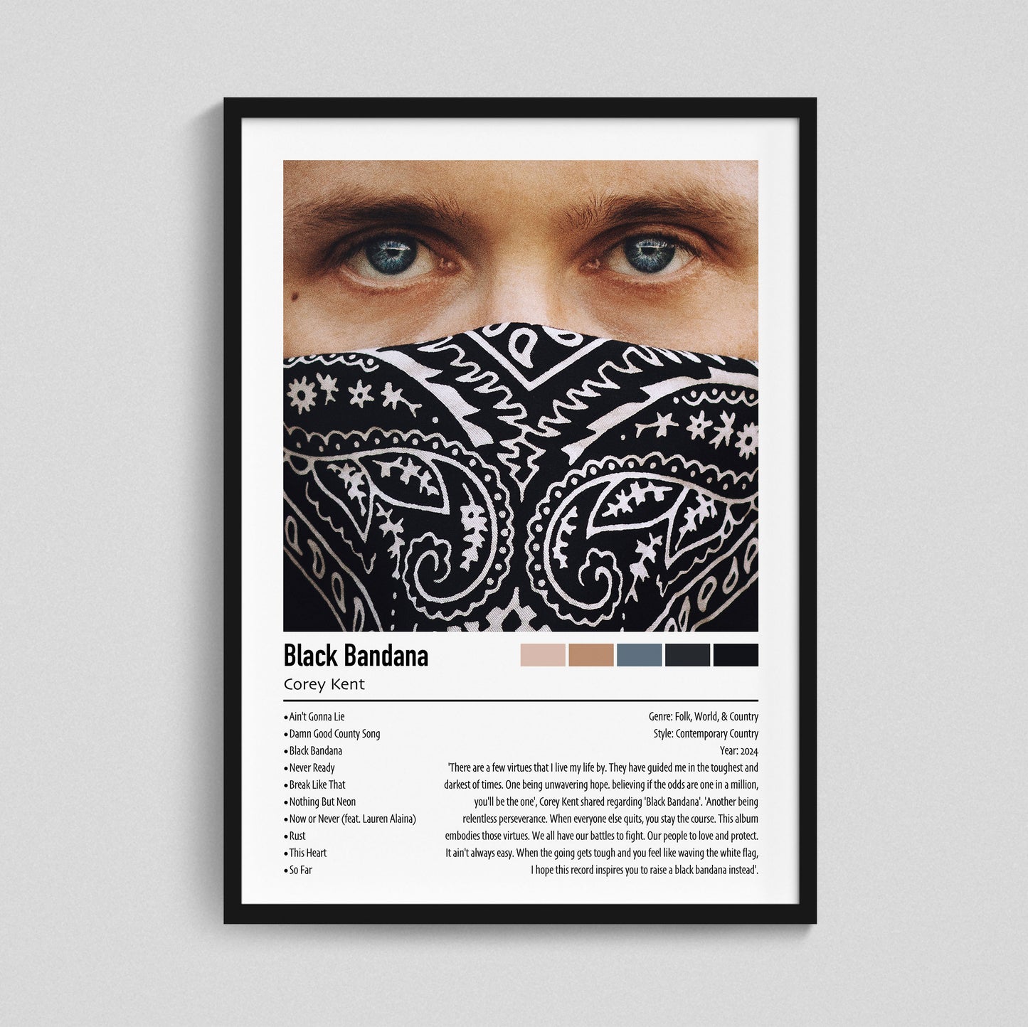 Corey Kent | Black Bandana | Custom Album Cover Poster Print