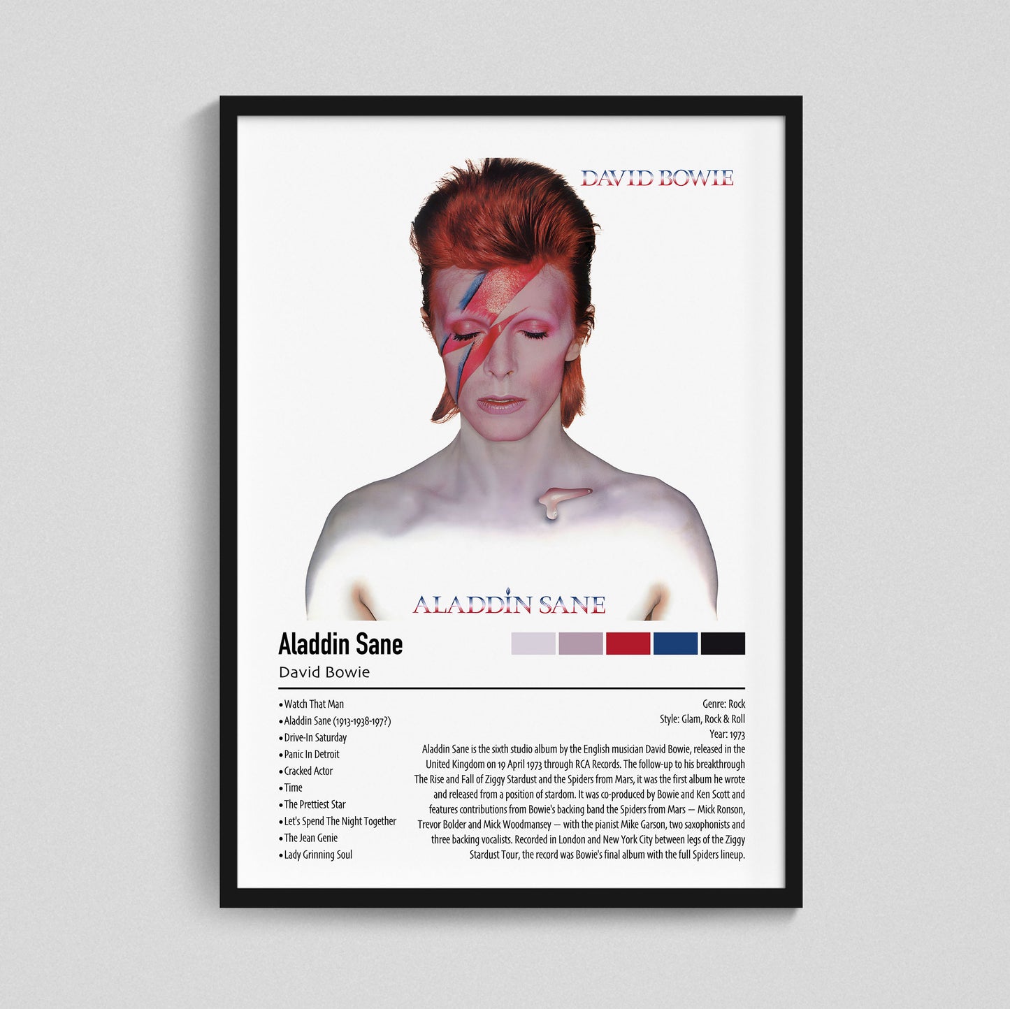 David Bowie | Aladdin Sane | Custom Album Cover Poster Print