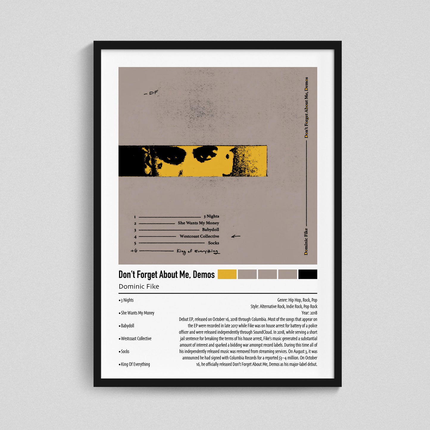Dominic Fike | Don't Forget About Me, Demos | Custom Album Cover Poster Print