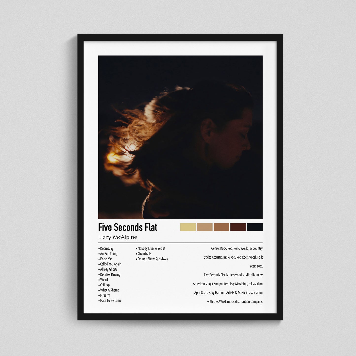 Lizzy McAlpine | Five Seconds Flat | Custom Album Cover Poster Print