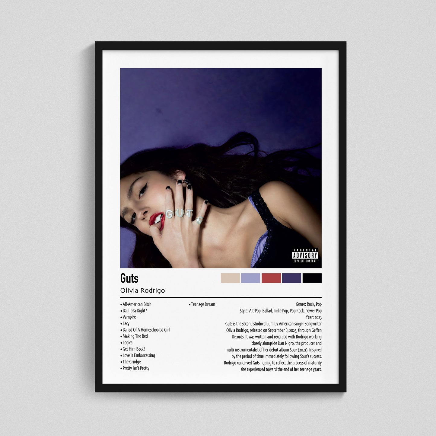 Olivia Rodrigo | Guts | Custom Album Cover Poster Print