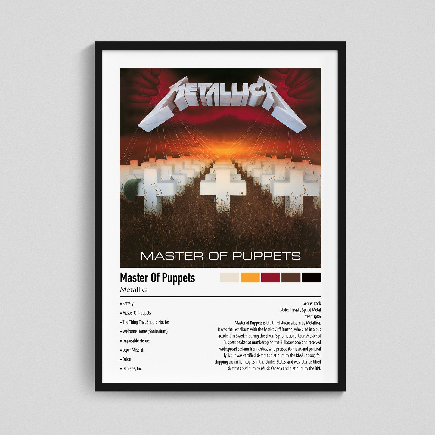 Metallica | Master Of Puppets | Custom Album Cover Poster Print