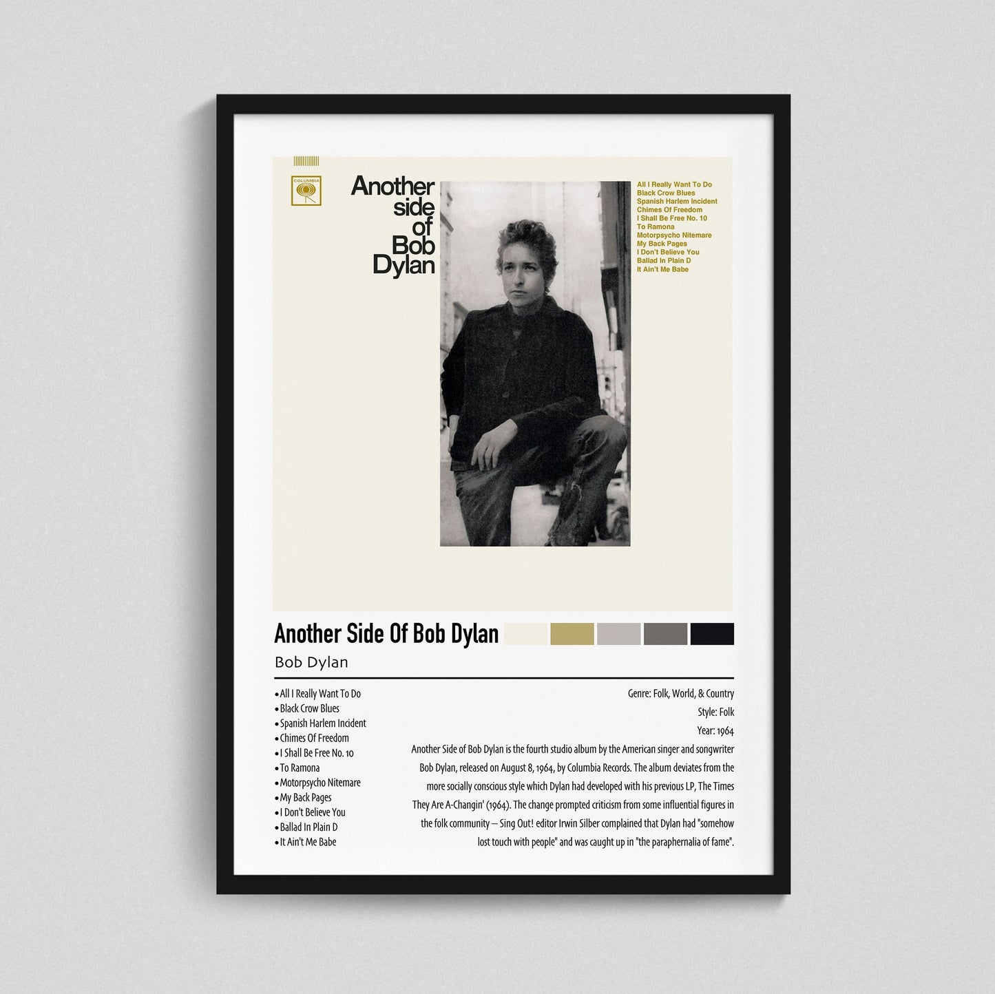 Bob Dylan | Another Side Of Bob Dylan | Custom Album Cover Poster Print