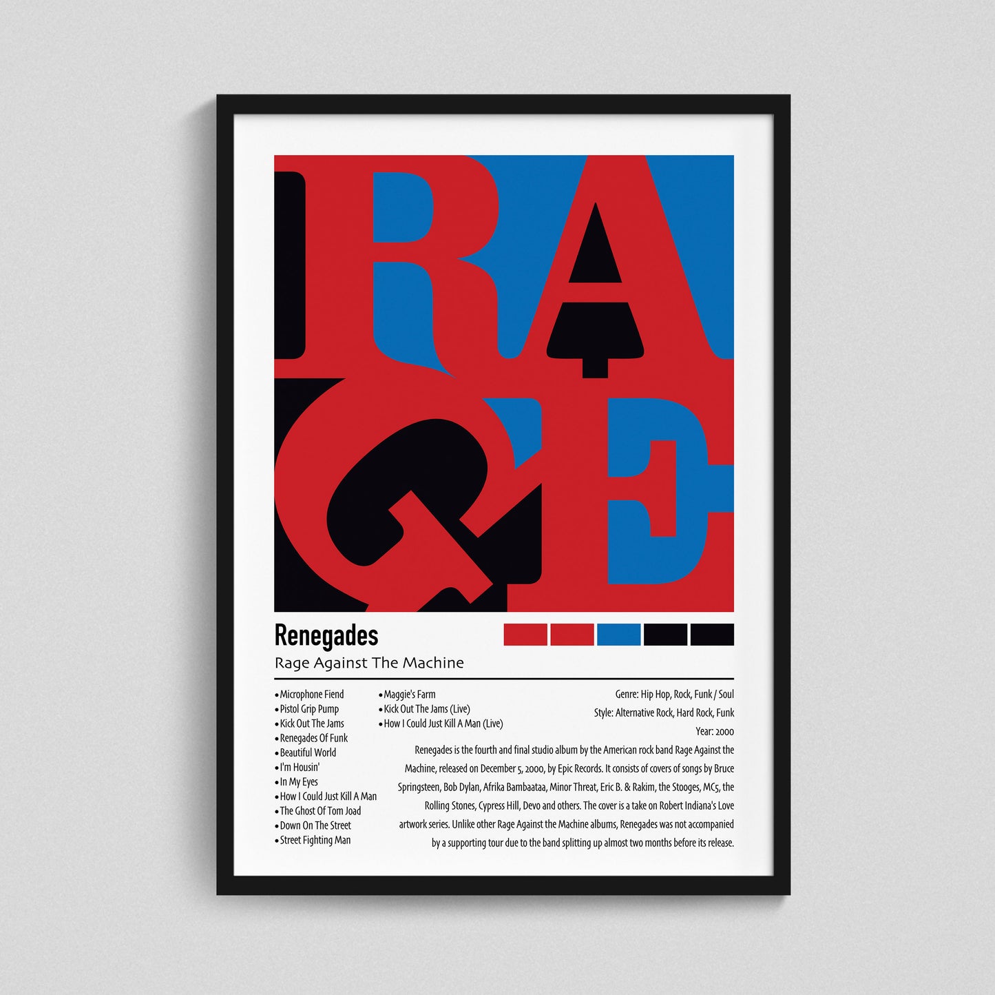 Rage Against The Machine | Renegades | Custom Album Cover Poster Print