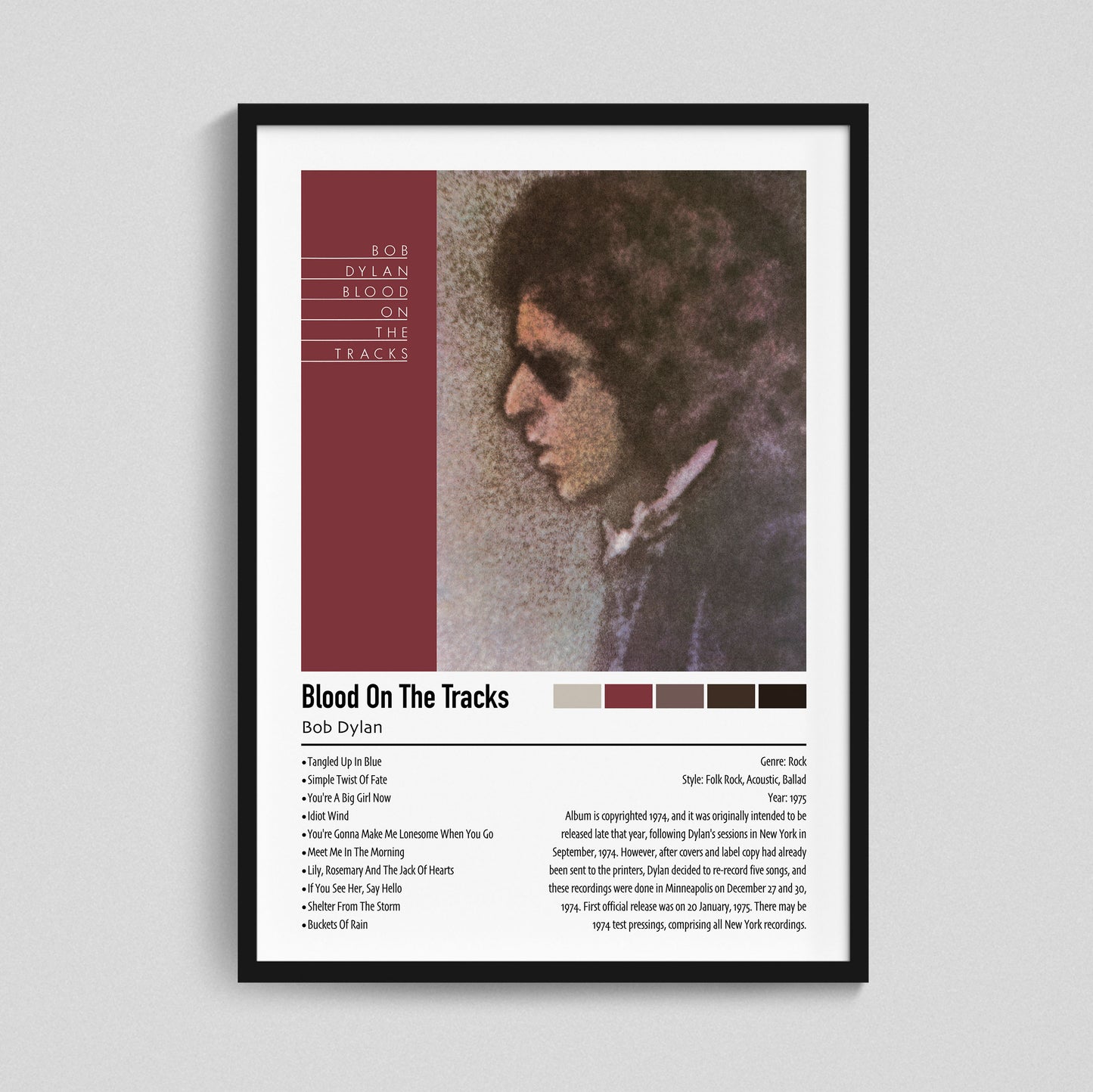 Bob Dylan | Blood On The Tracks | Custom Album Cover Poster Print