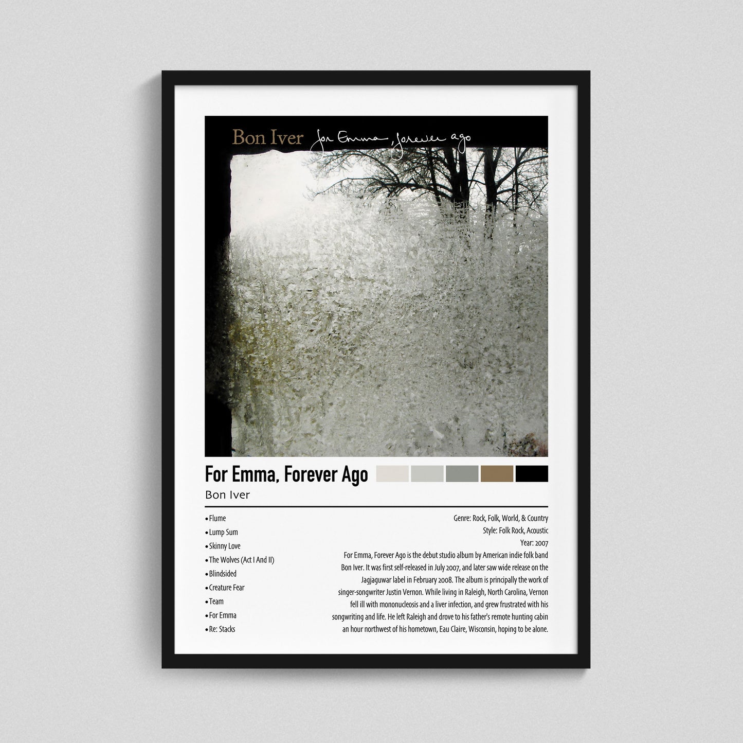 Bon Iver | For Emma, Forever Ago | Custom Album Cover Poster Print