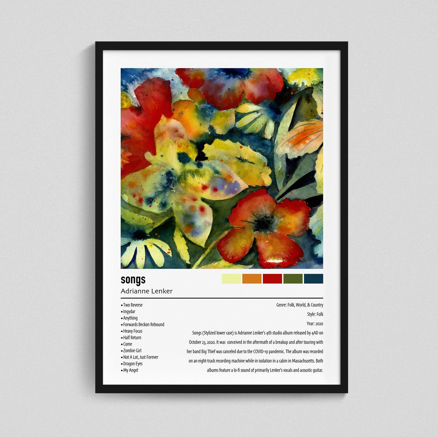Adrianne Lenker | songs | Custom Album Cover Poster Print