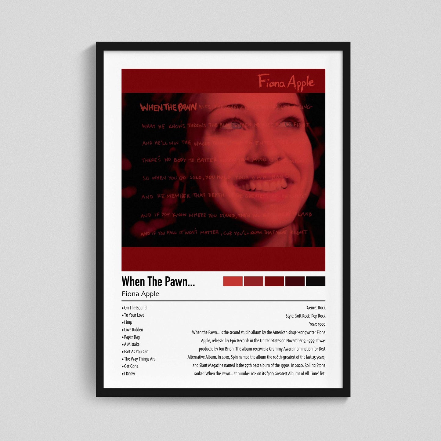 Fiona Apple | When The Pawn | Custom Album Cover Poster Print