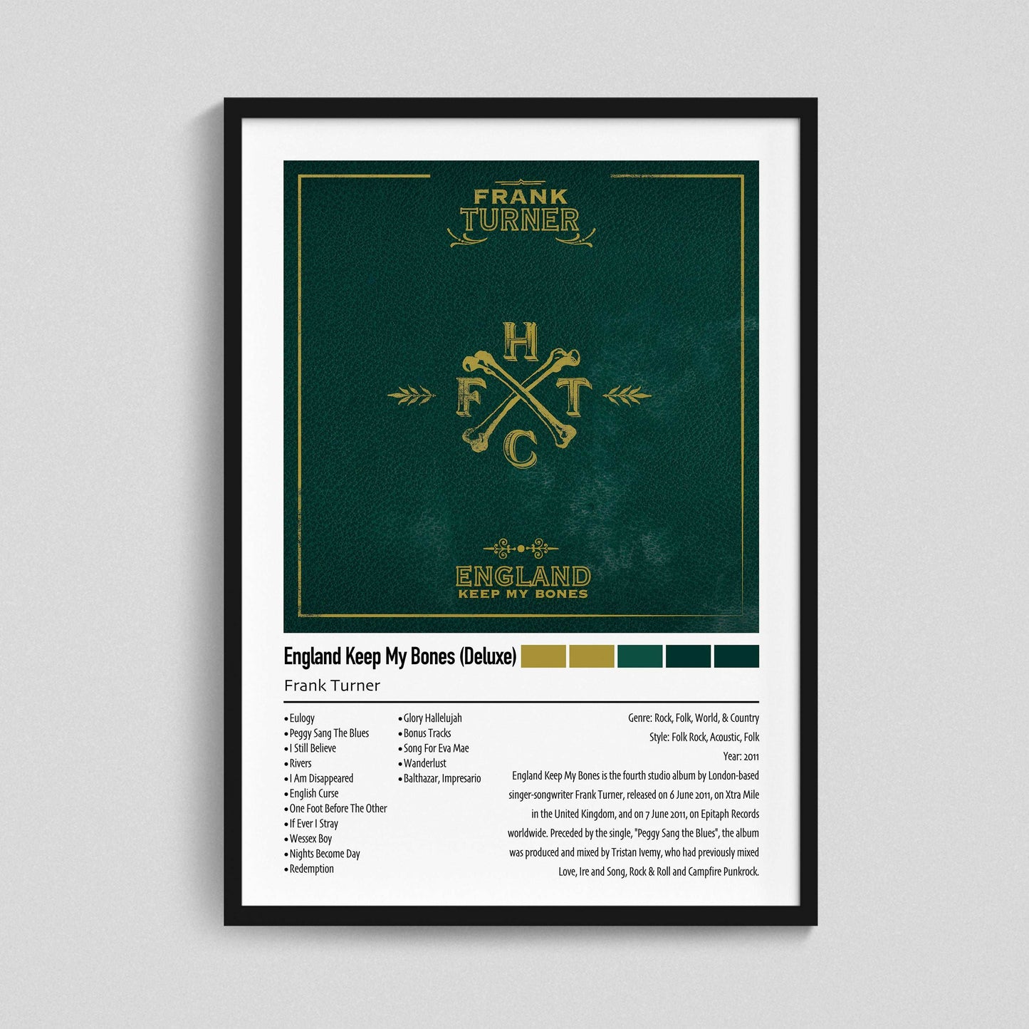Frank Turner | England Keep My Bones (Deluxe) | Custom Album Cover Poster Print