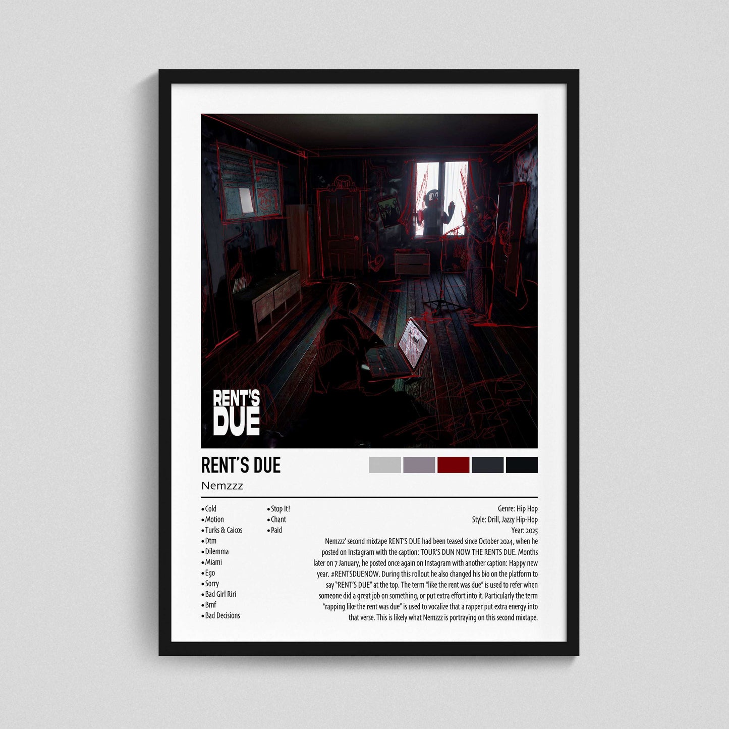 Nemzzz | RENT'S DUE | Custom Album Cover Poster Print