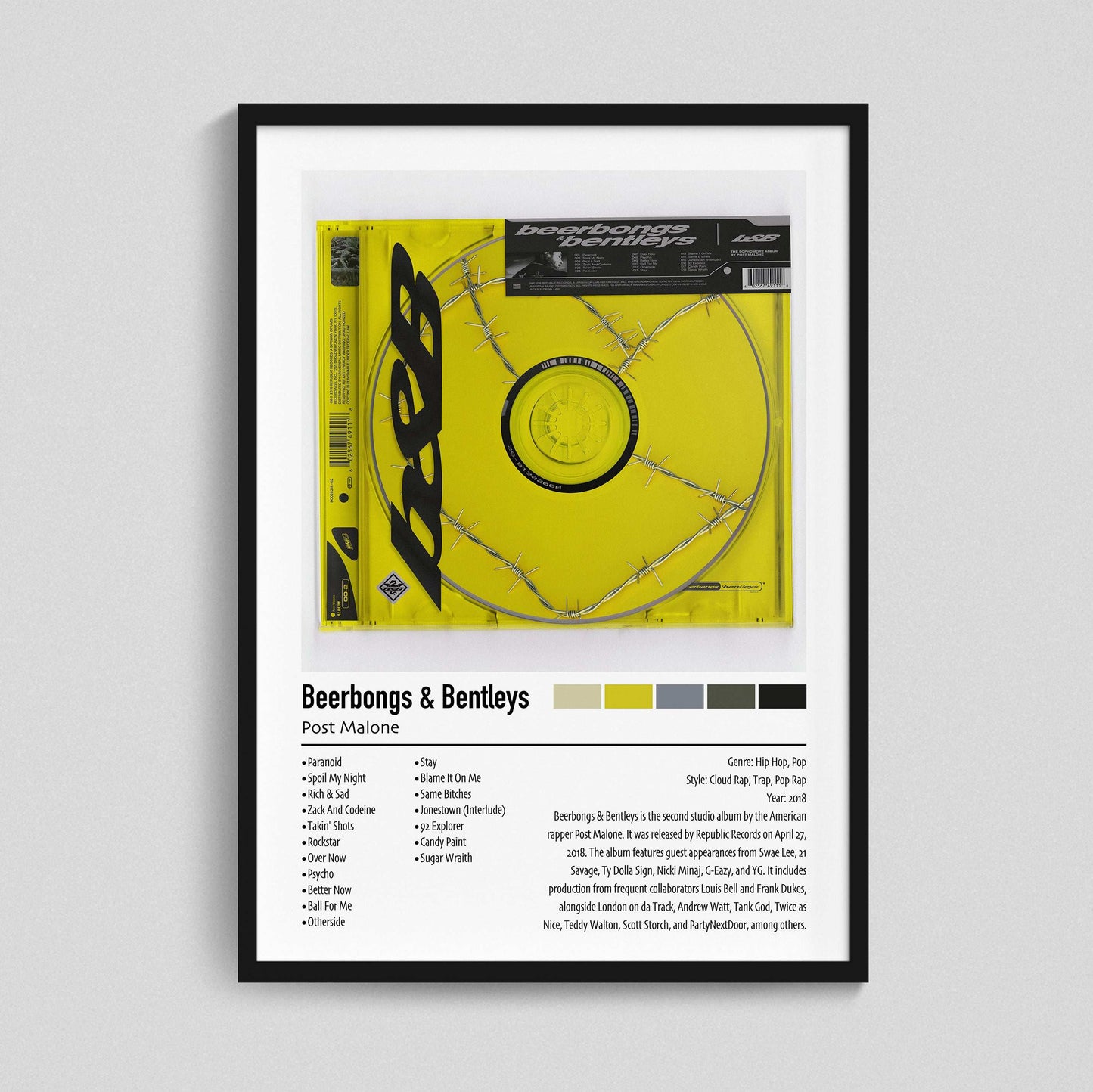Post Malone | Beerbongs & Bentleys | Custom Album Cover Poster Print
