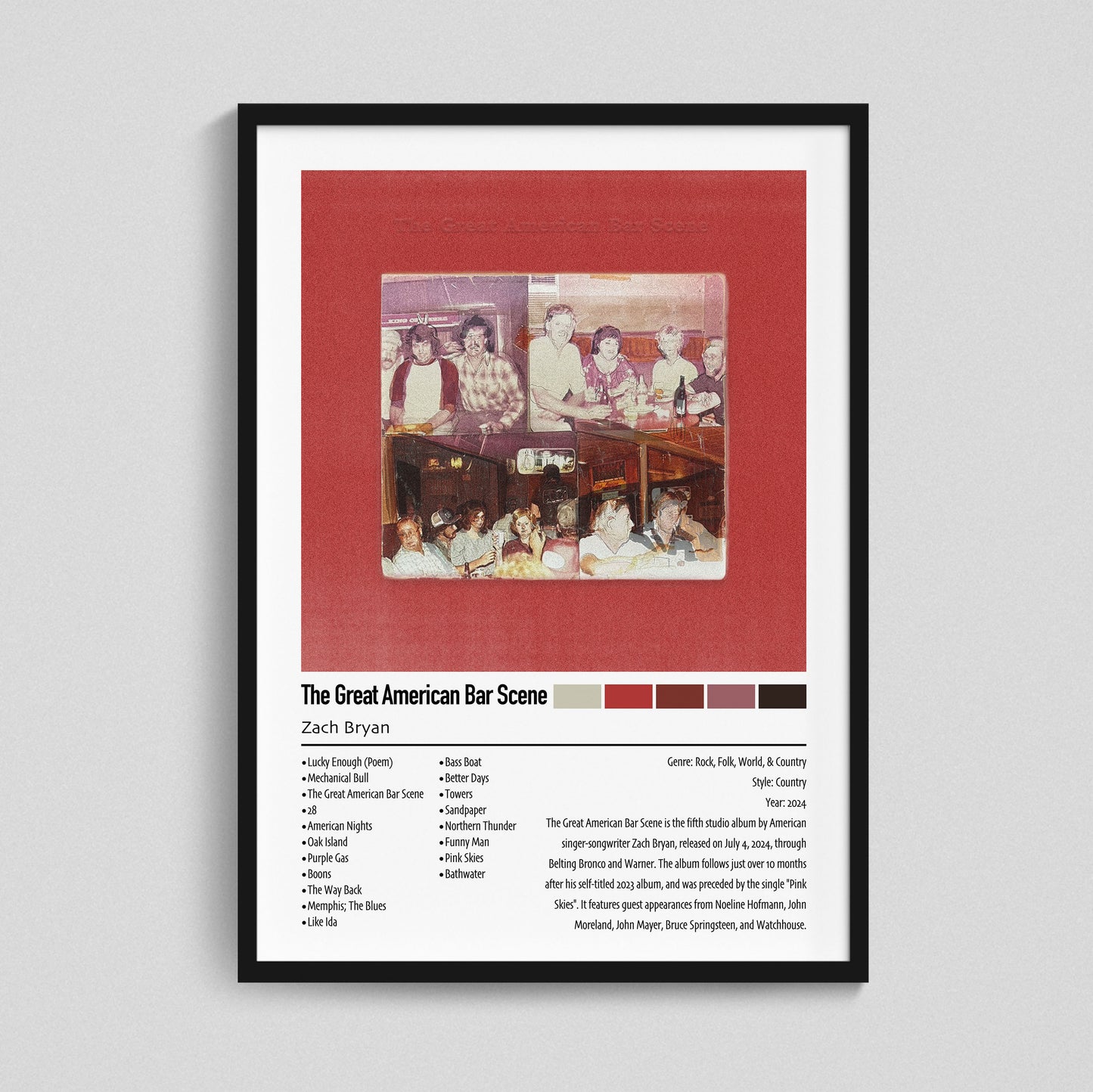 Zach Bryan | The Great American Bar Scene | Custom Album Cover Poster Print