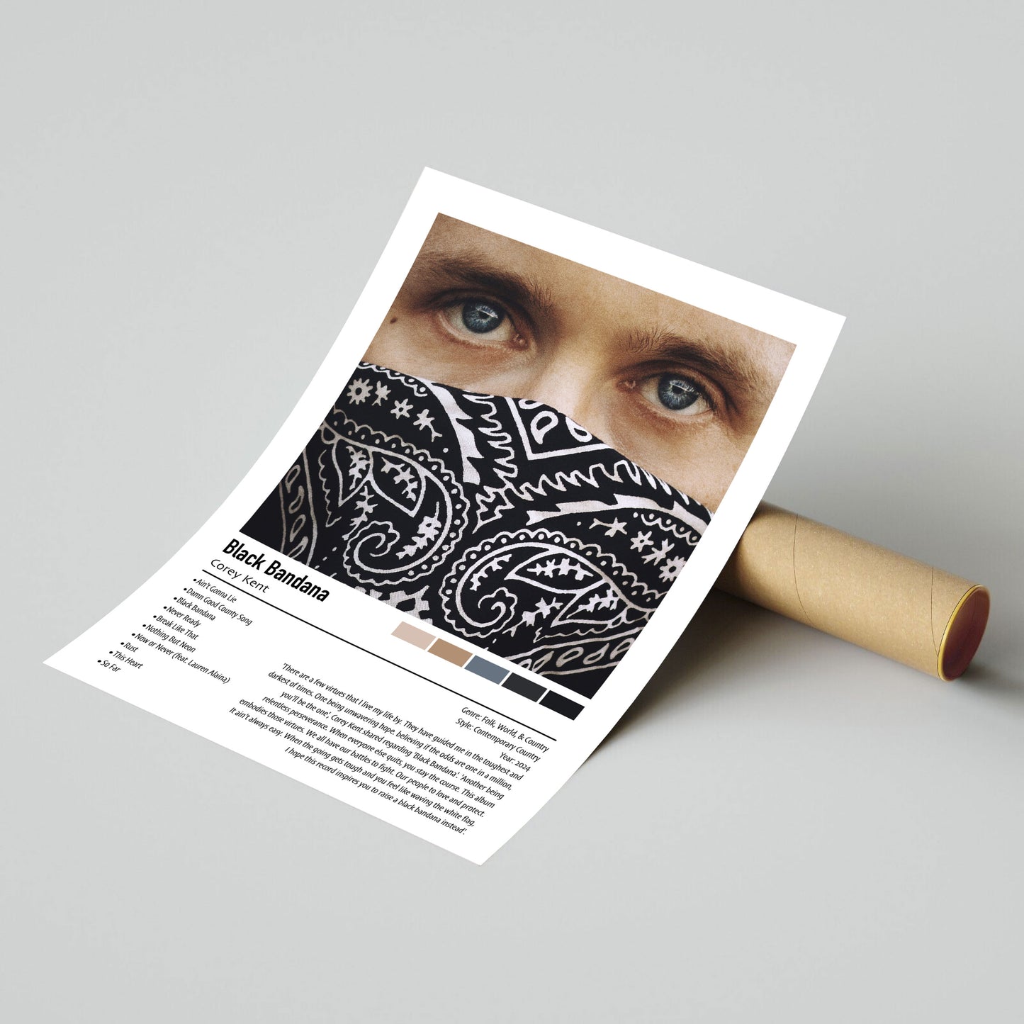 Corey Kent | Black Bandana | Custom Album Cover Poster Print