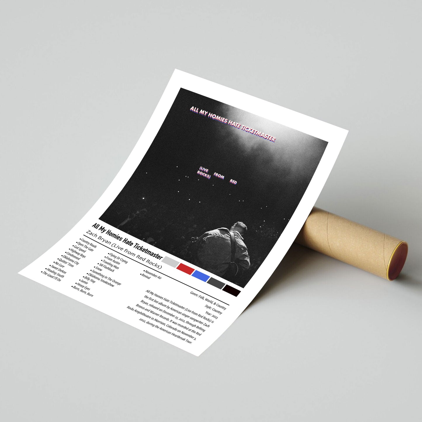 Zach Bryan (Live From Red Rocks) | All My Homies Hate Ticketmaster | Custom Album Cover Poster Print