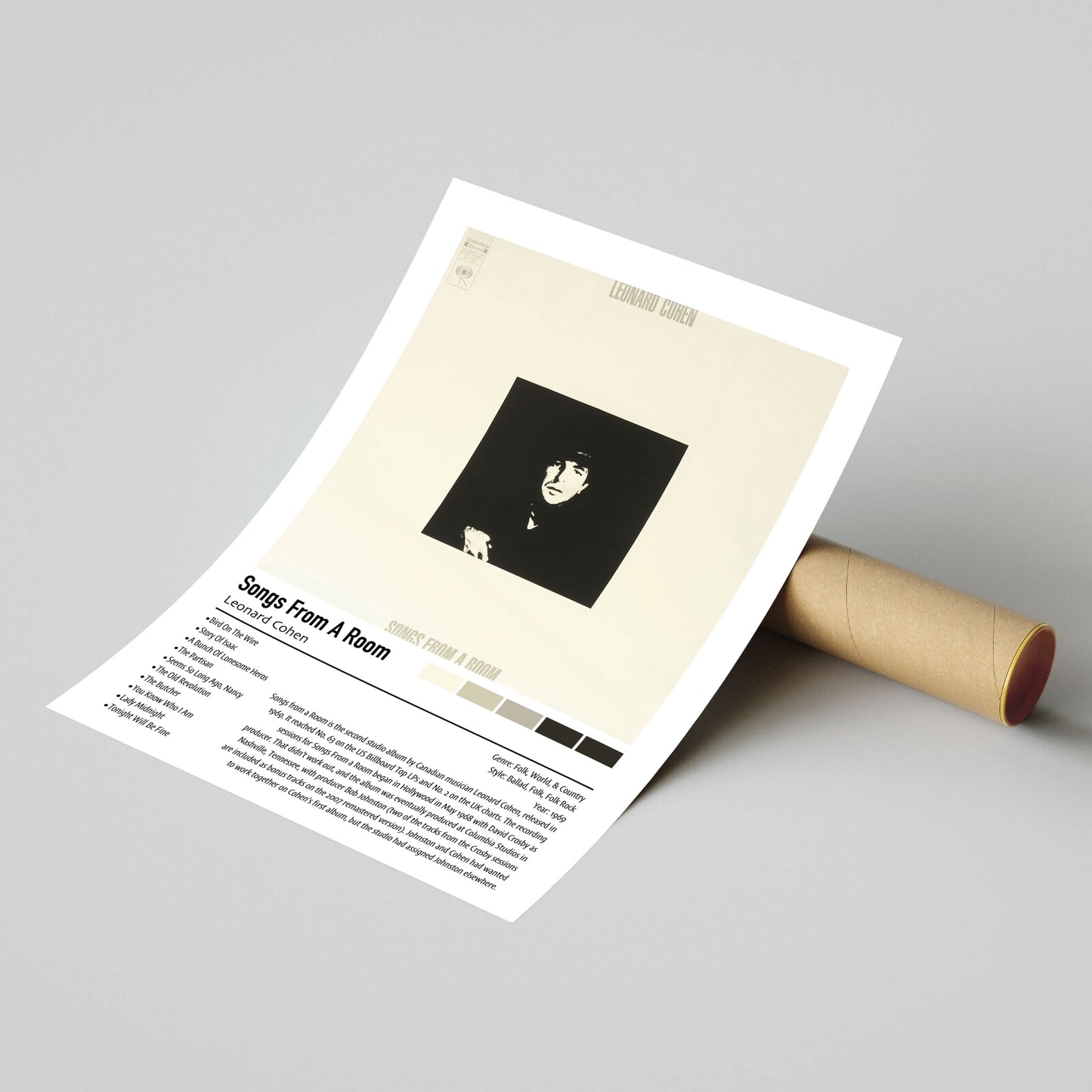 Leonard Cohen | Songs From A Room | Custom Album Cover Poster Print