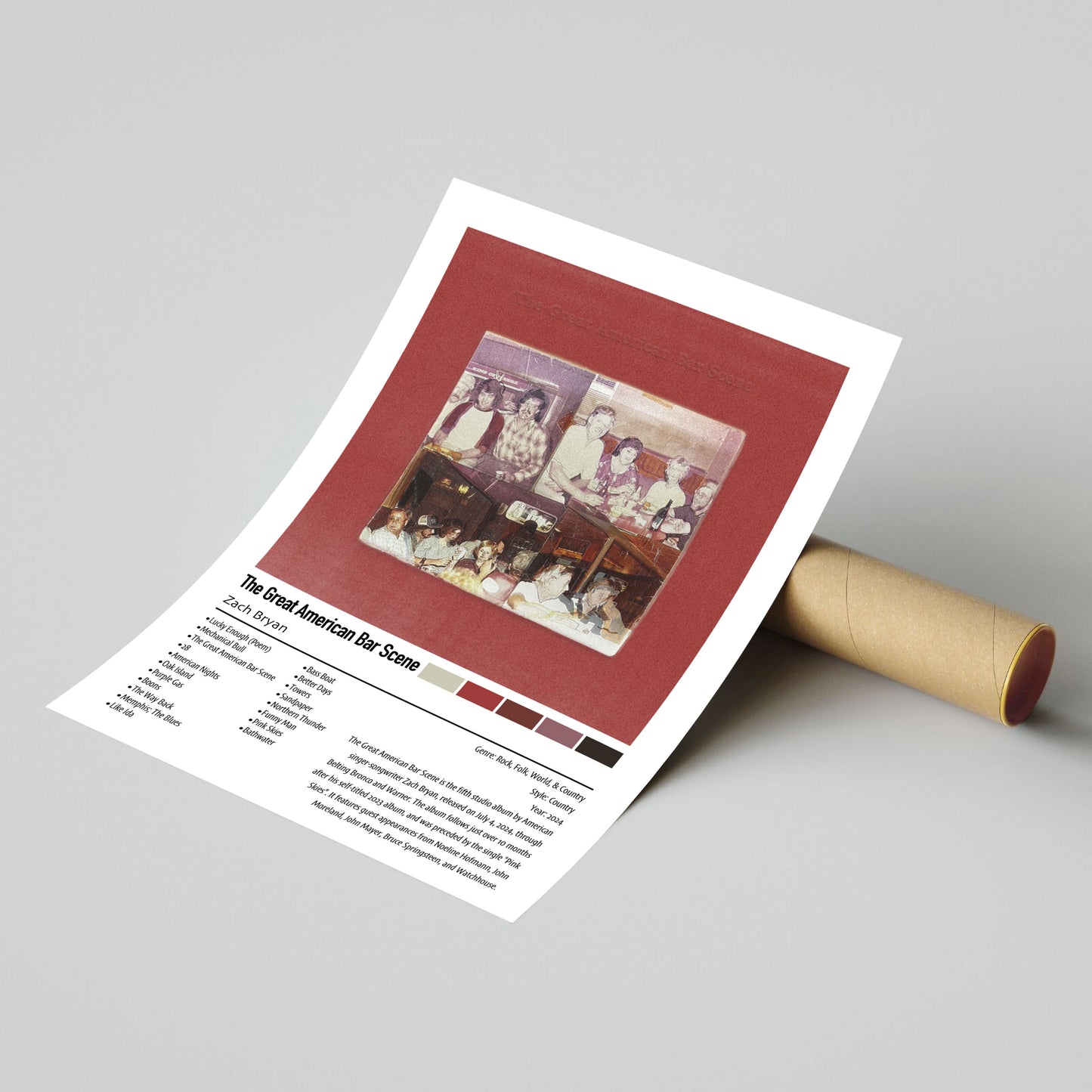 Zach Bryan | The Great American Bar Scene | Custom Album Cover Poster Print