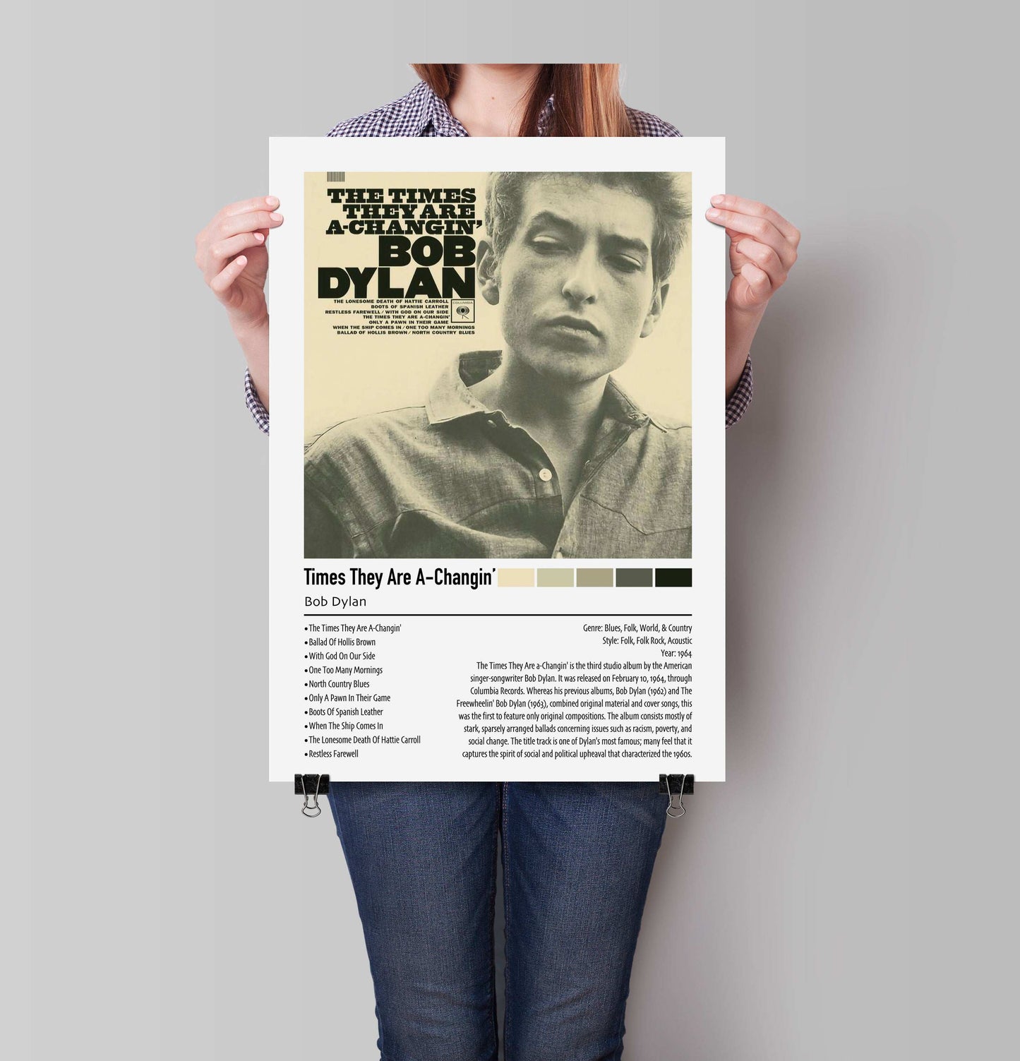 Bob Dylan | Times They Are A-Changin' | Custom Album Cover Poster Print