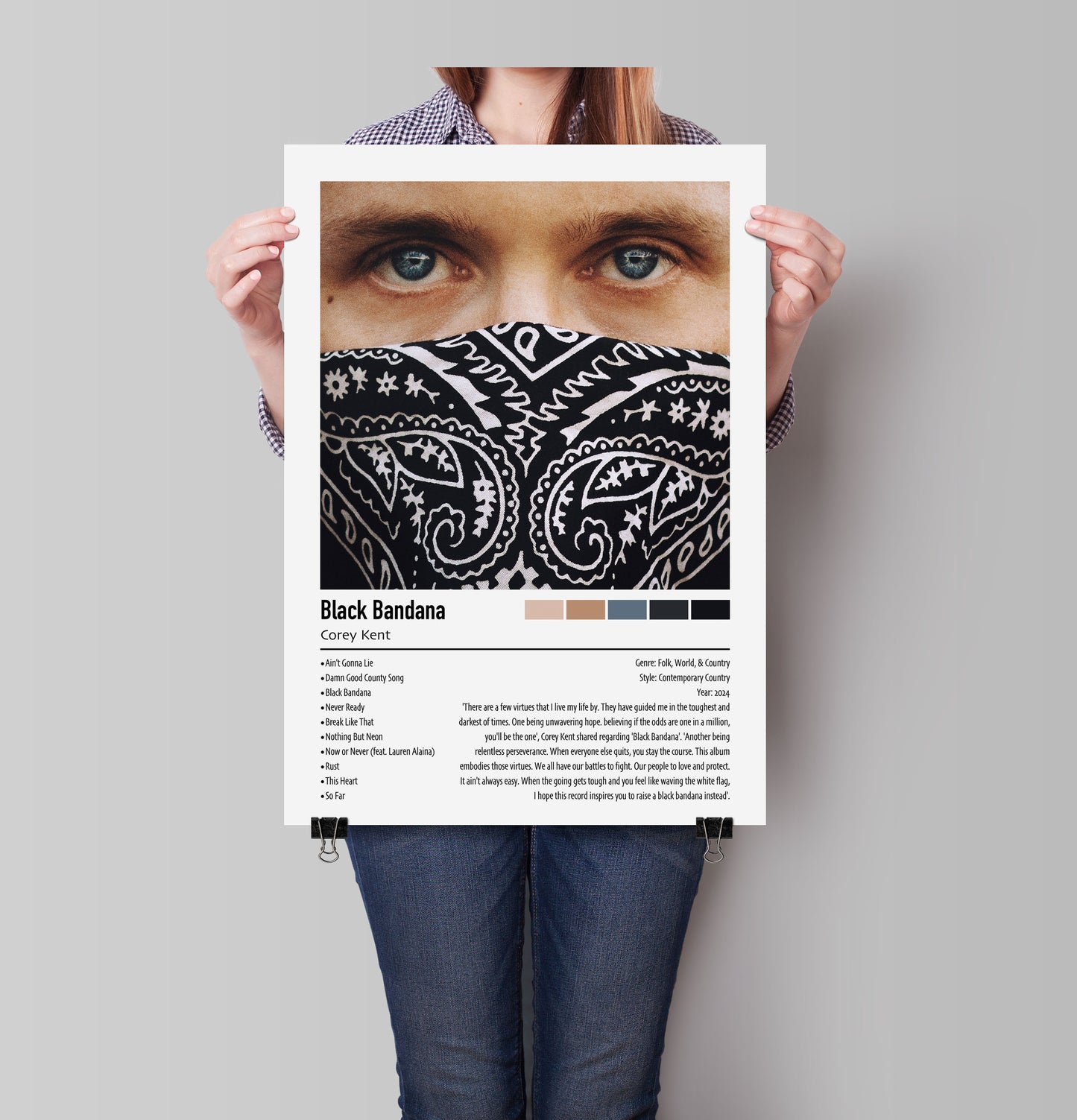 Corey Kent | Black Bandana | Custom Album Cover Poster Print