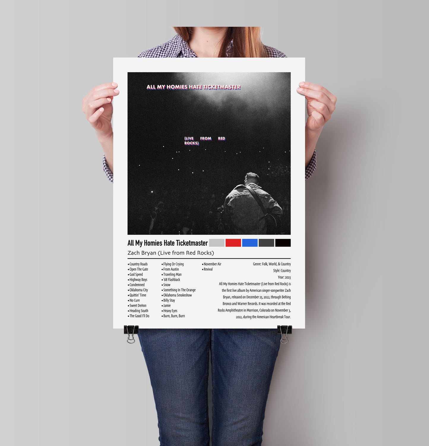 Zach Bryan (Live From Red Rocks) | All My Homies Hate Ticketmaster | Custom Album Cover Poster Print