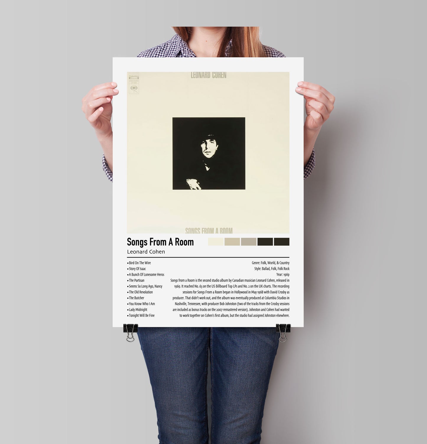 Leonard Cohen | Songs From A Room | Custom Album Cover Poster Print