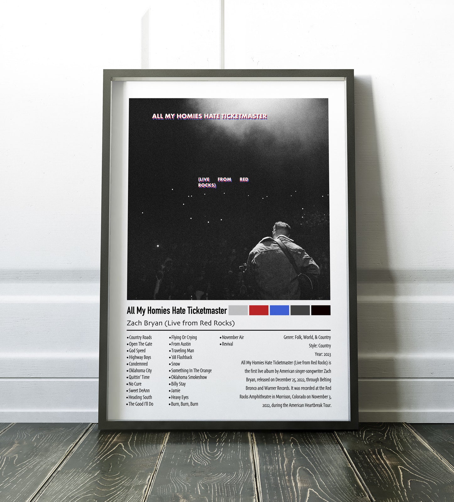 Zach Bryan (Live From Red Rocks) | All My Homies Hate Ticketmaster | Custom Album Cover Poster Print