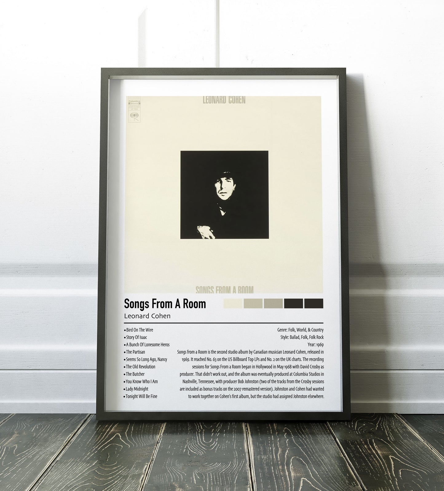 Leonard Cohen | Songs From A Room | Custom Album Cover Poster Print