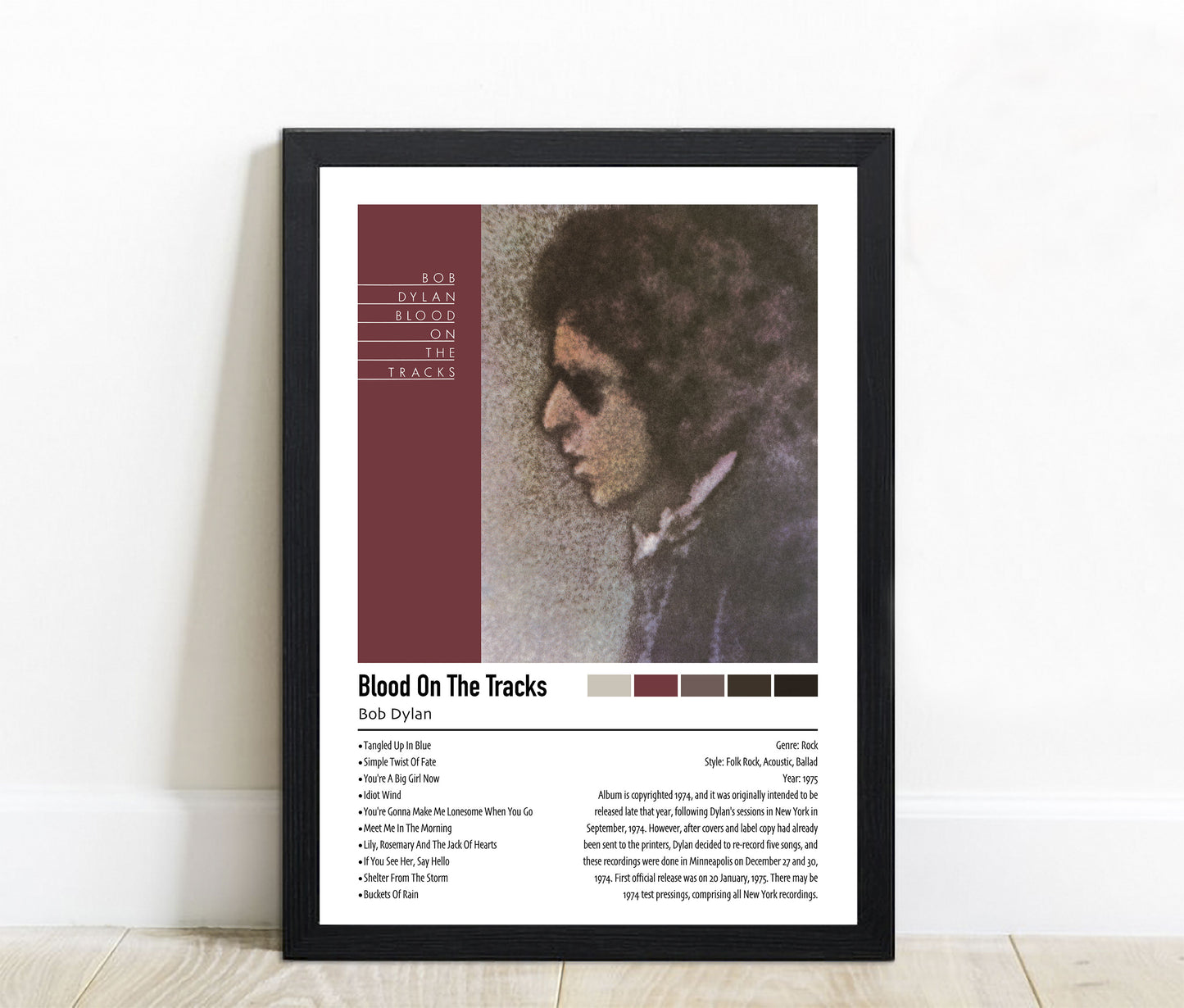 Bob Dylan | Blood On The Tracks | Custom Album Cover Poster Print