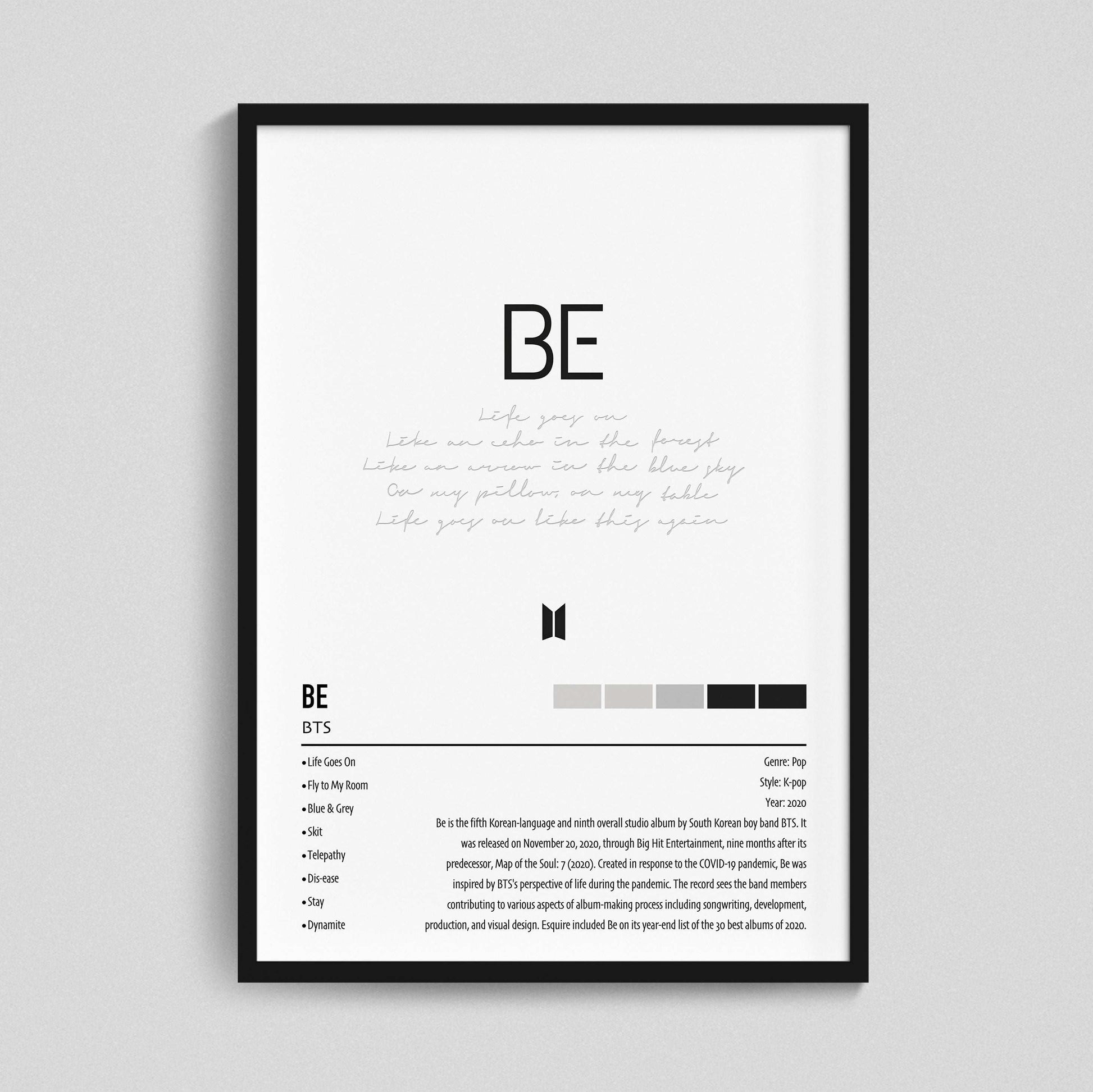 BTS | BE | Custom Album Cover Poster Print
