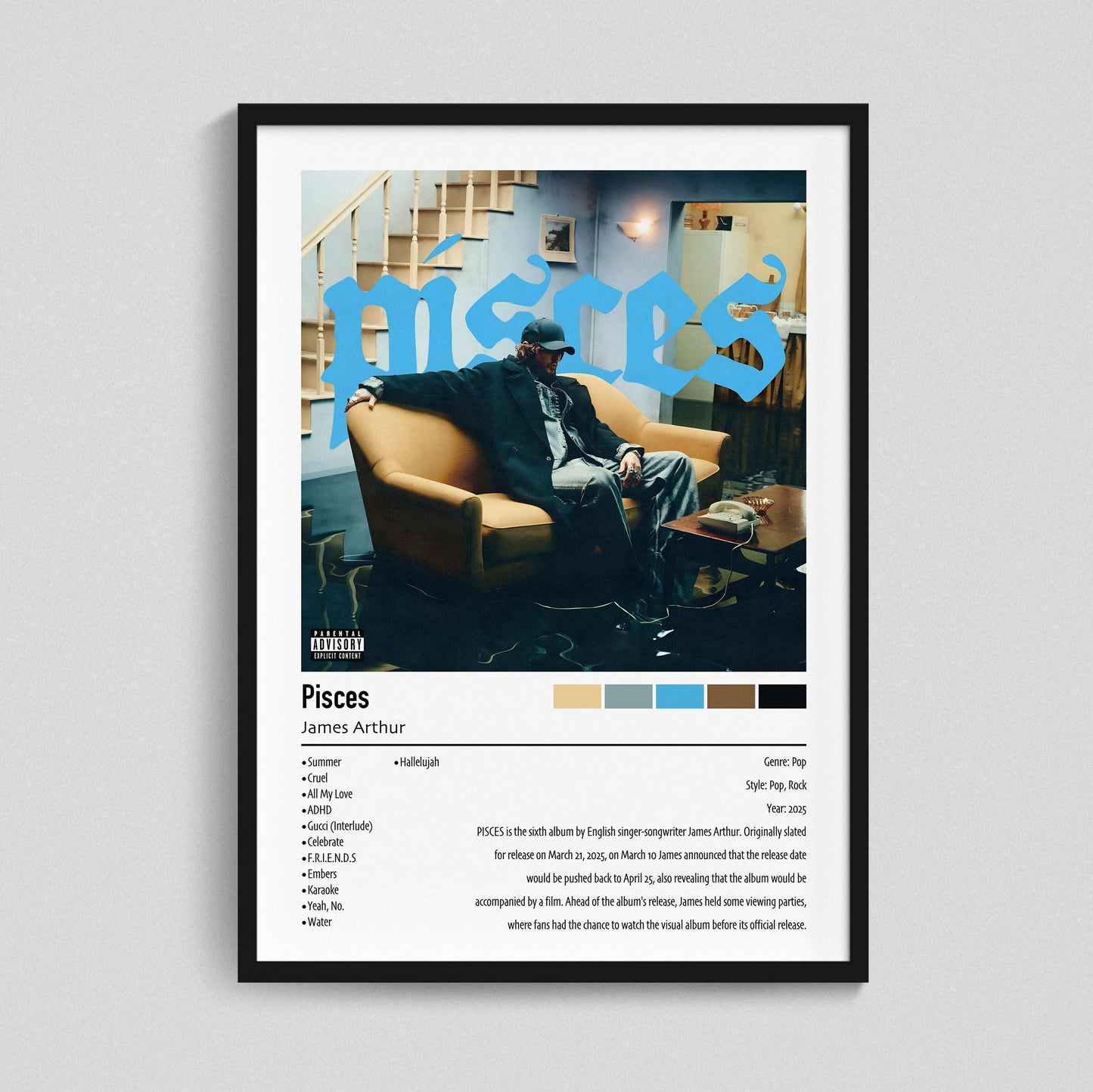 James Arthur | Pisces | Custom Album Cover Poster Print