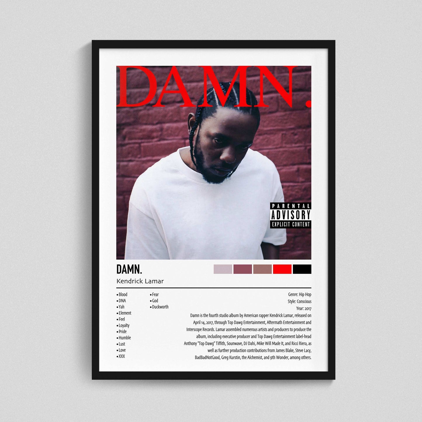 Kendrick Lamar | Damn. | Custom Album Cover Poster Print