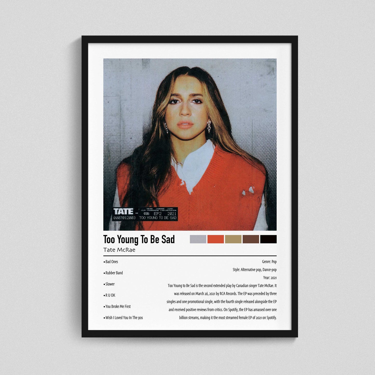 Tate McRae | Too Young To Be Sad | Custom Album Cover Poster Print