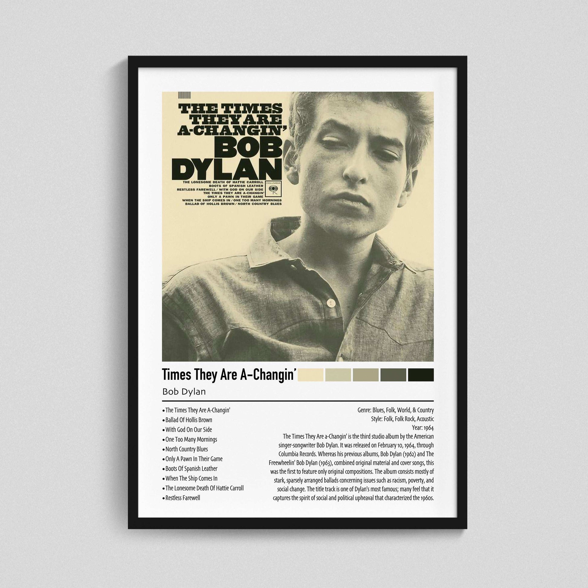 Bob Dylan | Times They Are A-Changin' | Custom Album Cover Poster Print