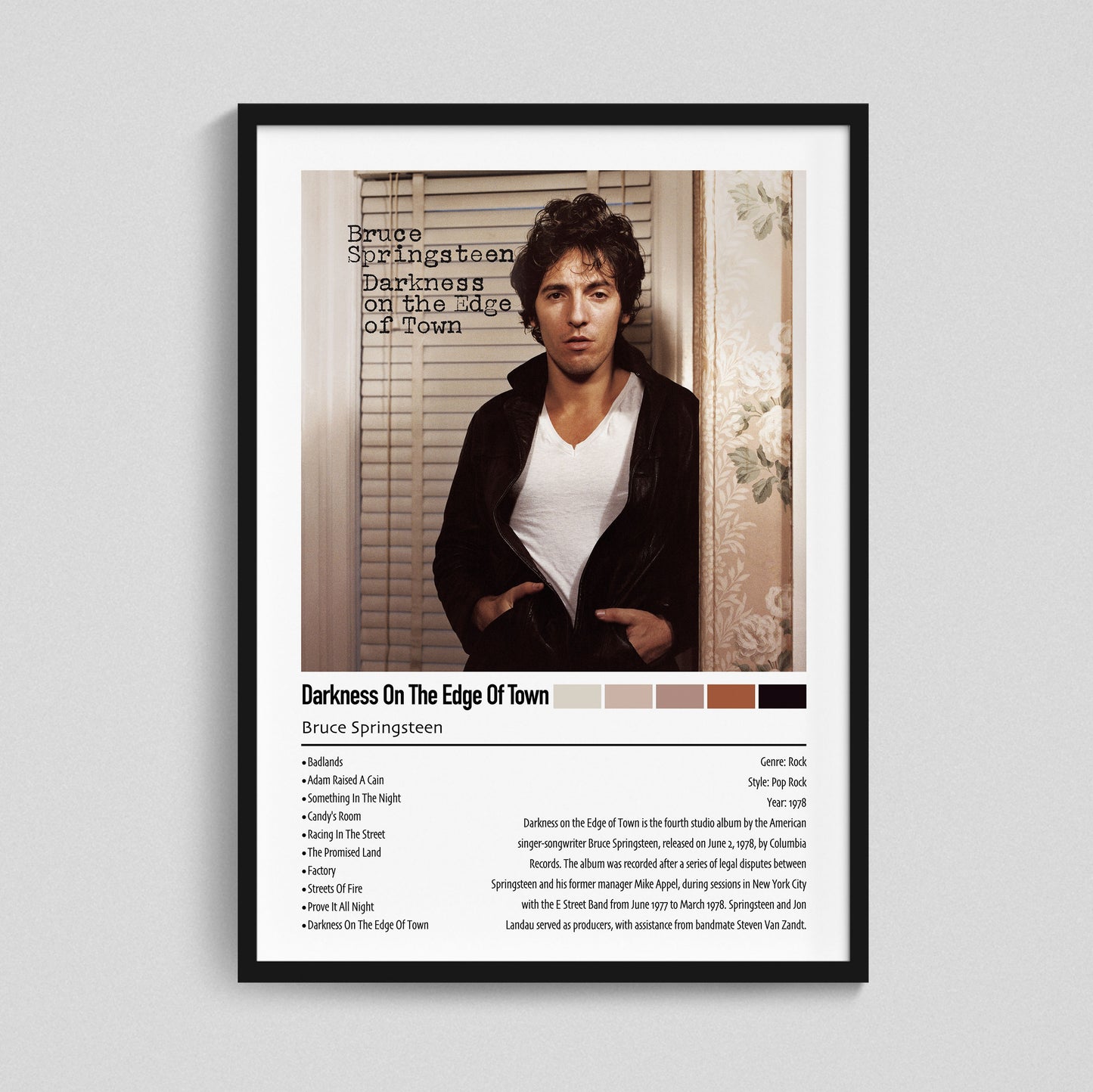 Bruce Springsteen | Darkness On The Edge Of Town | Custom Album Cover Poster Print