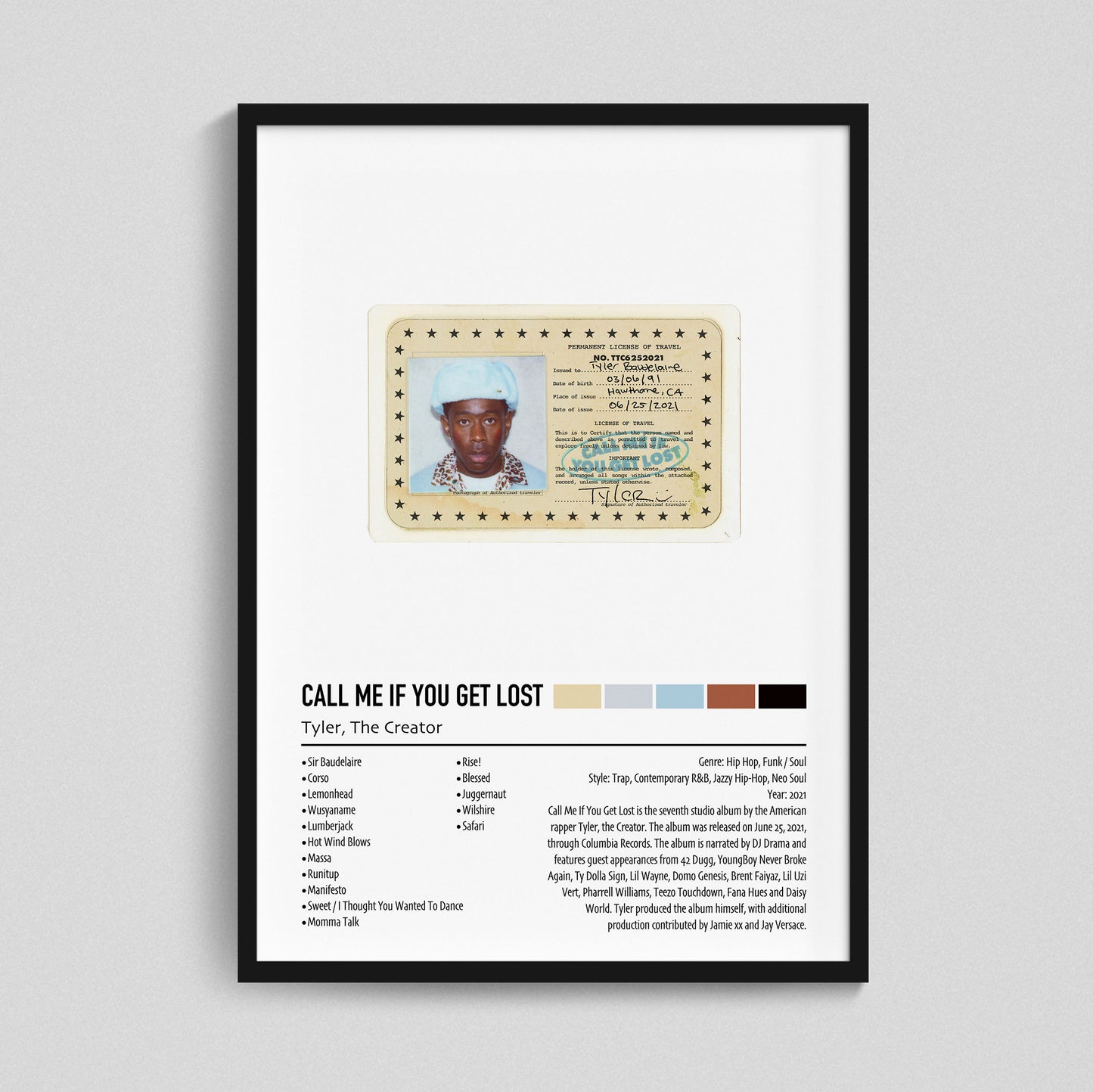 Call Me If You Get Lost | Tyler, The Creator | Custom Album Cover Poster Print
