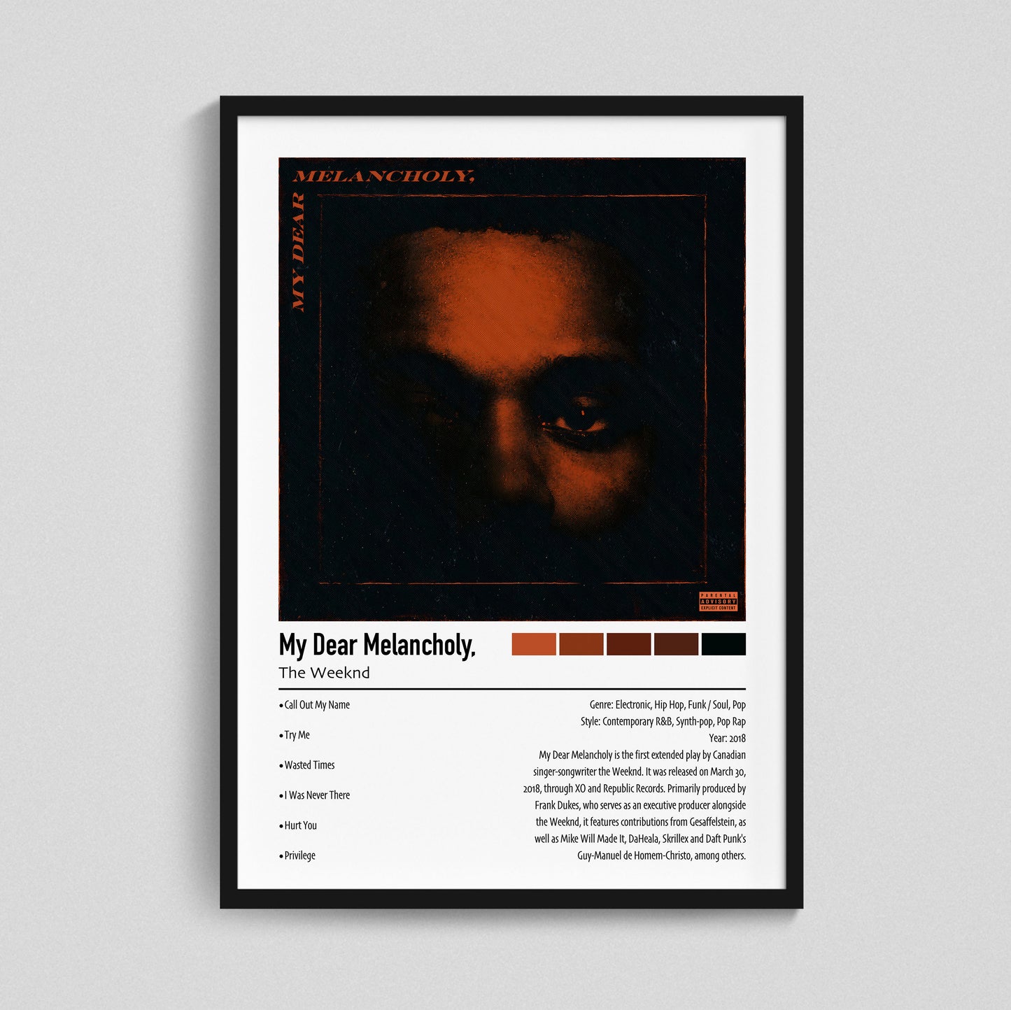 The Weeknd | My Dear Melancholy, | Custom Album Cover Poster Print