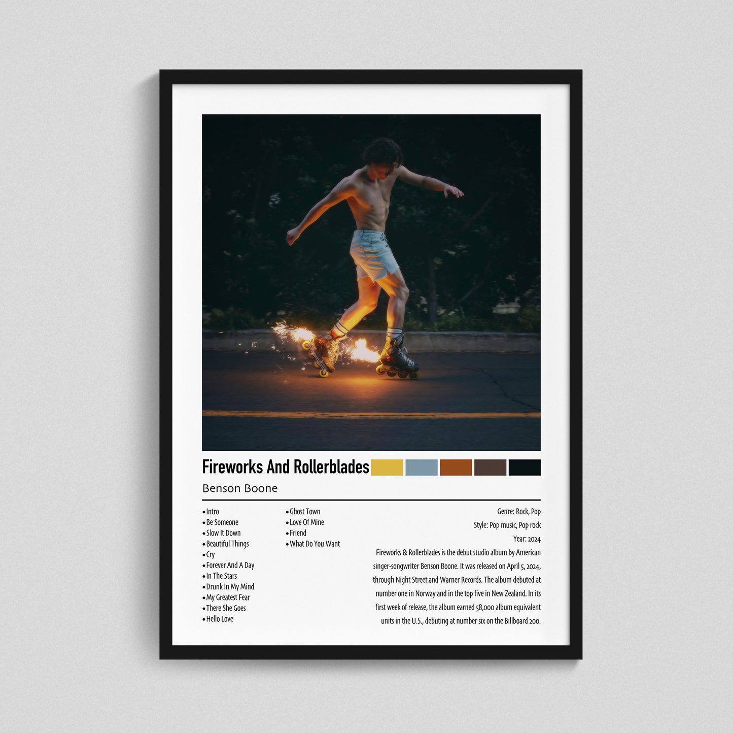 Benson Boone | Fireworks And Rollerblades | Custom Album Cover Poster Print