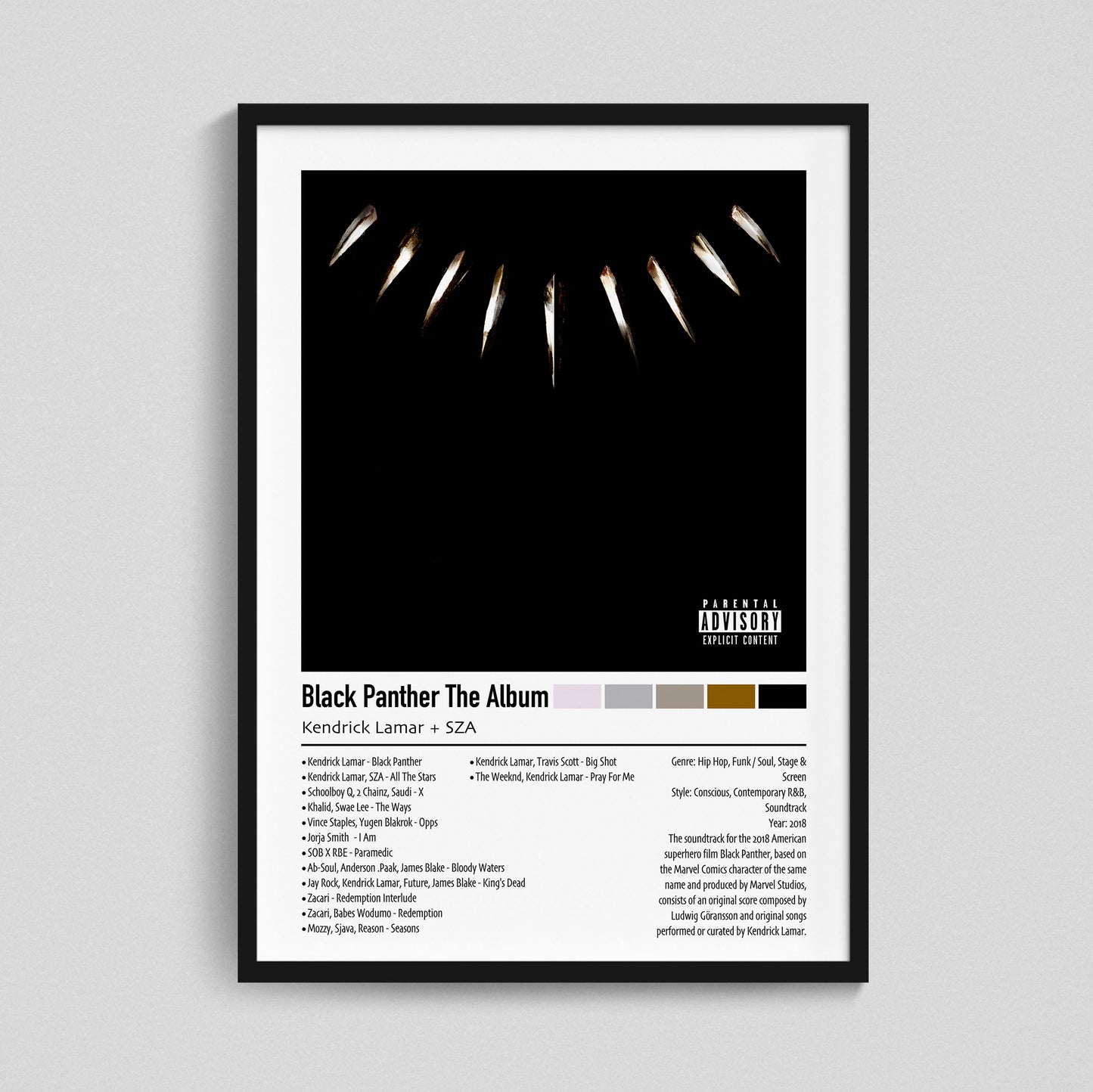 Kendrick Lamar + SZA | Black Panther The Album | Custom Album Cover Poster Print