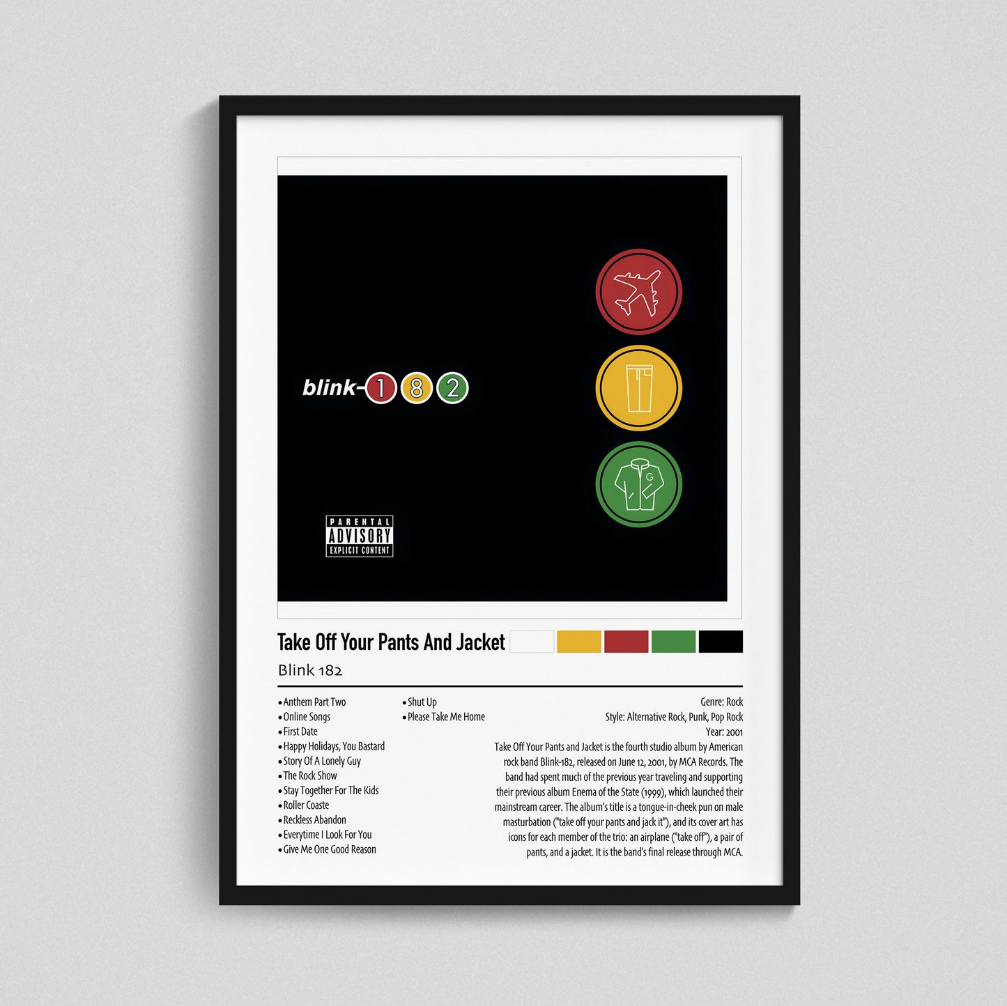 Blink-182 | Take Off Your Pants And Jacket | Custom Album Cover Poster Print