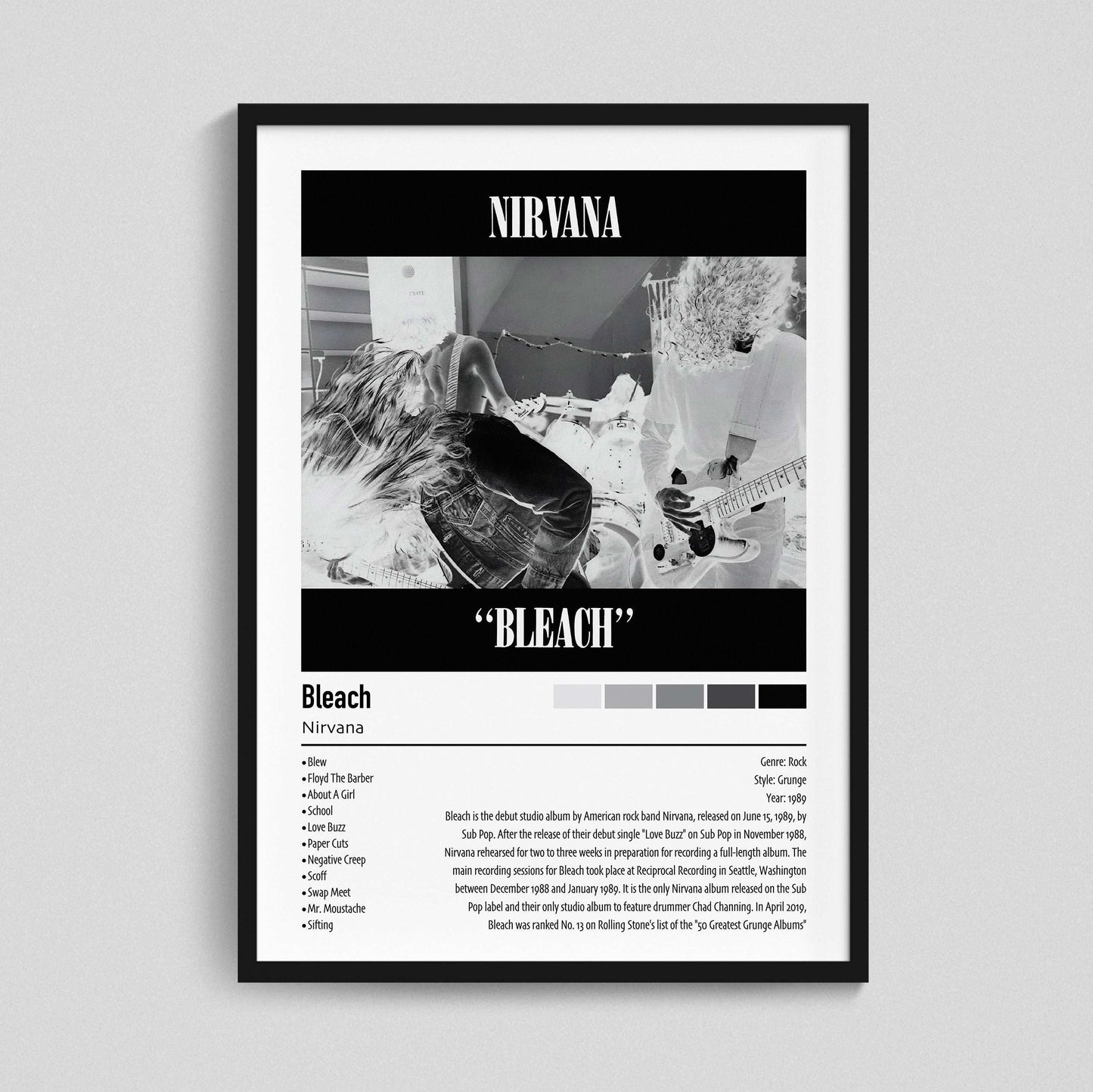 Nirvana | Bleach | Custom Album Cover Poster Print
