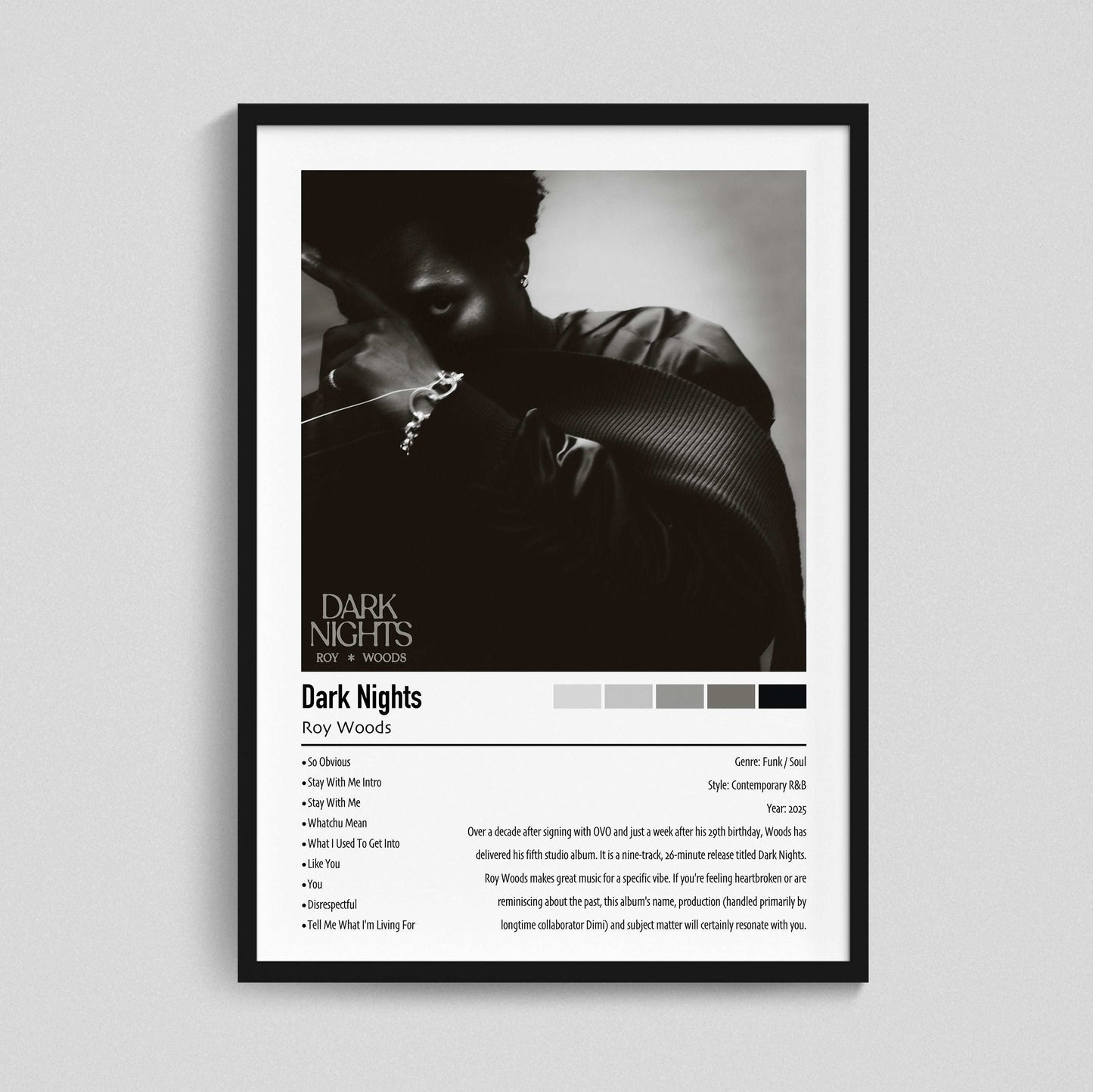Roy Woods | Dark Nights | Custom Album Cover Poster Print