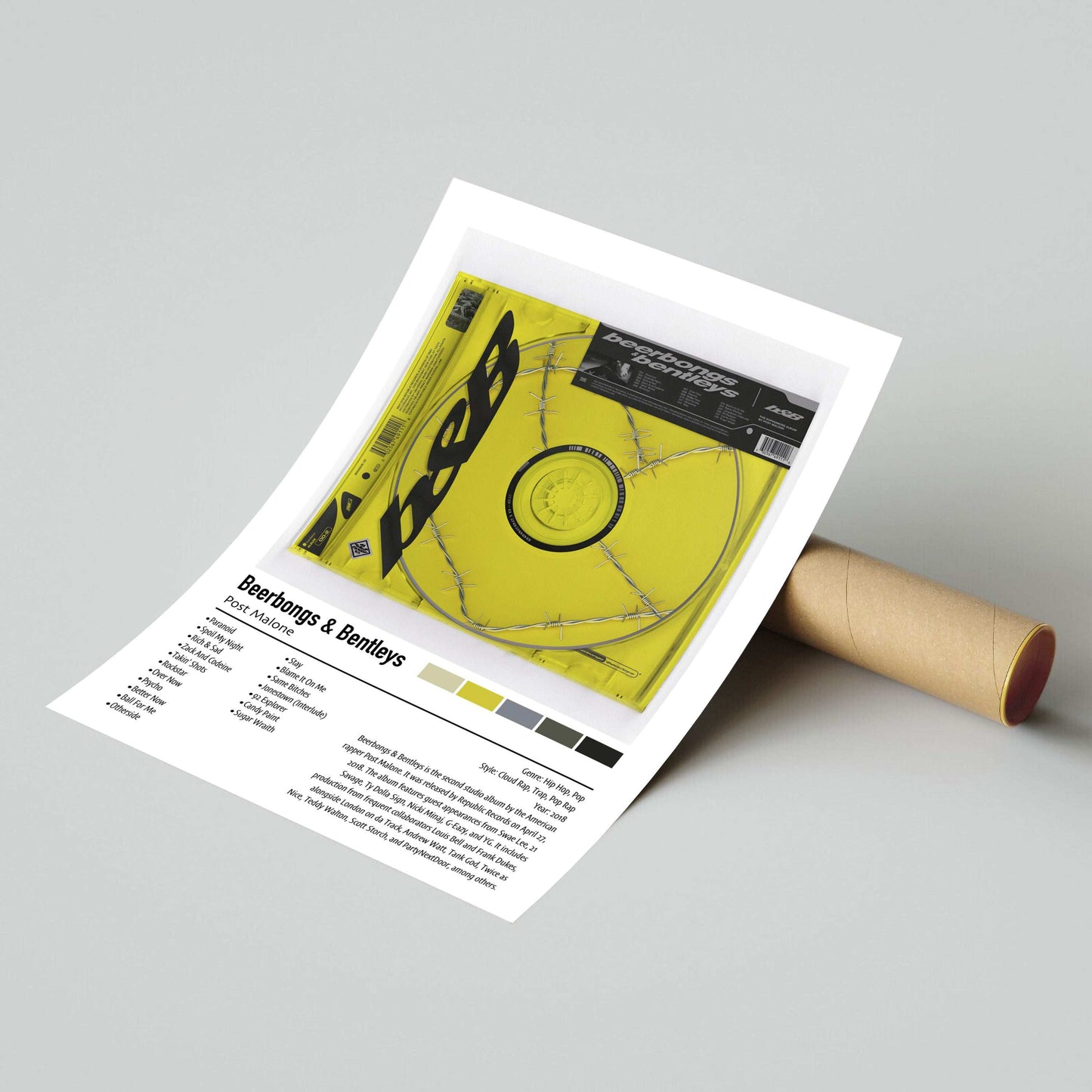 Post Malone | Beerbongs & Bentleys | Custom Album Cover Poster Print