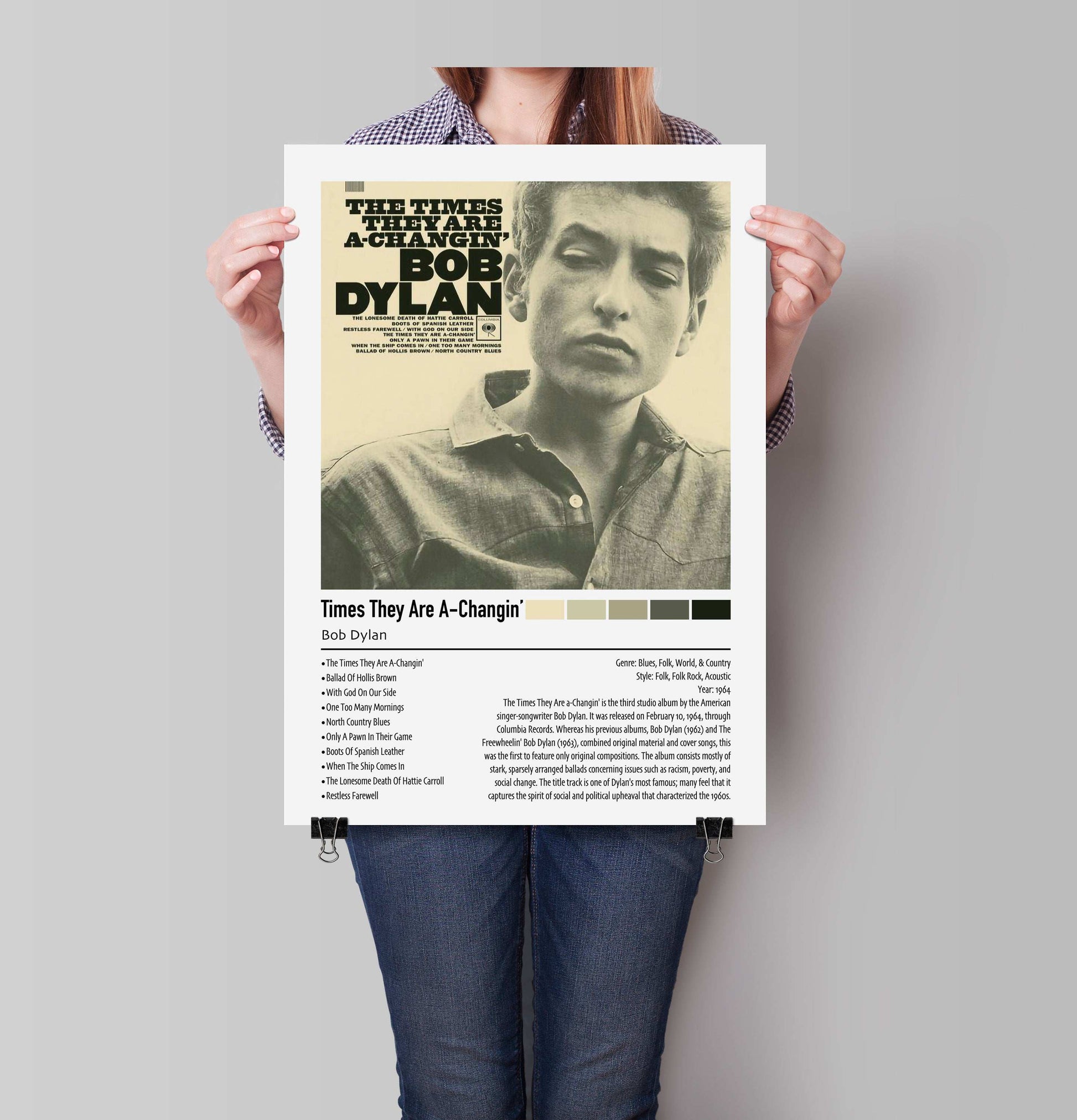 Bob Dylan | Times They Are A-Changin' | Custom Album Cover Poster Print